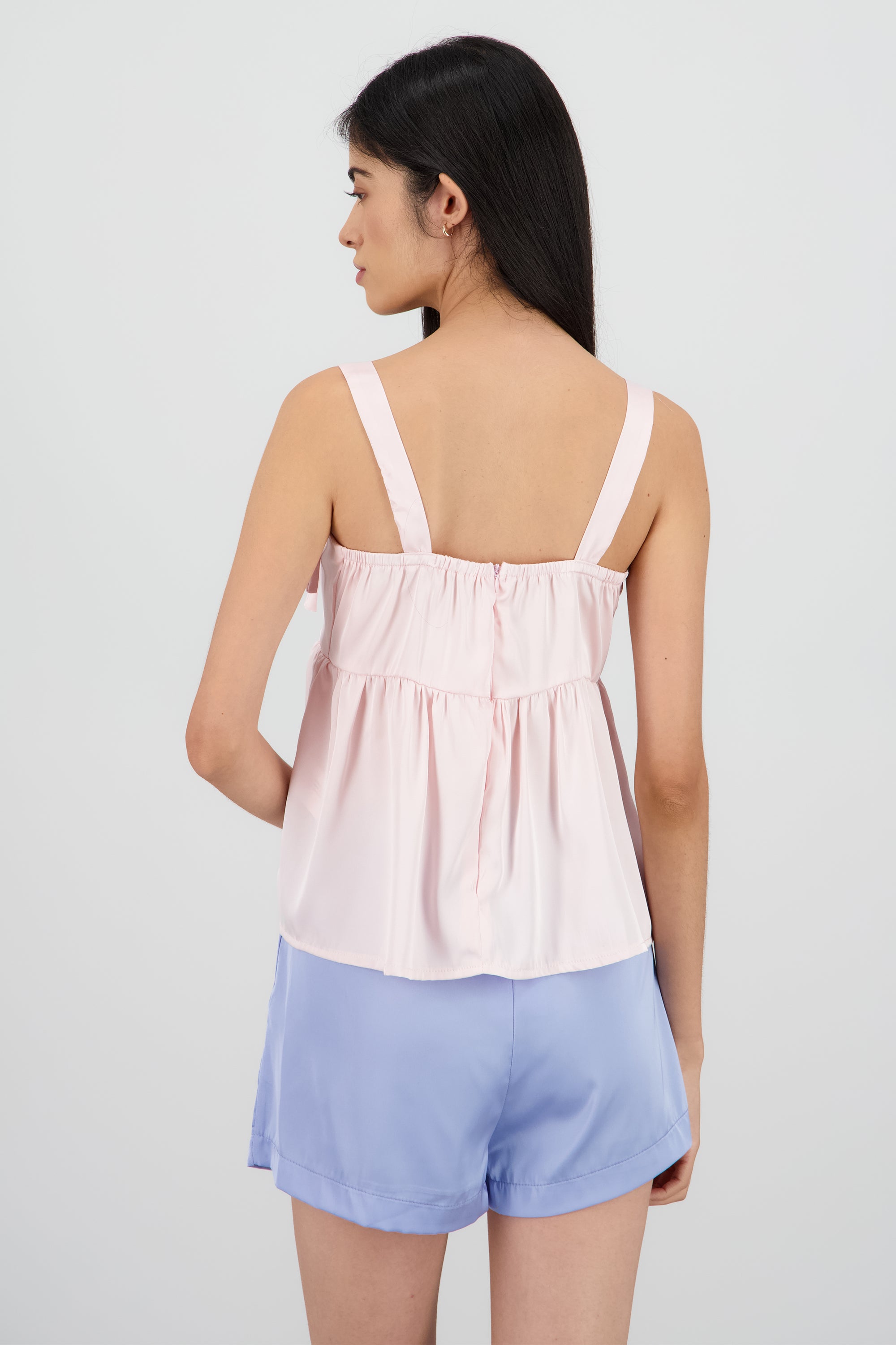 Top liso satin det moños ROSA PASTEL