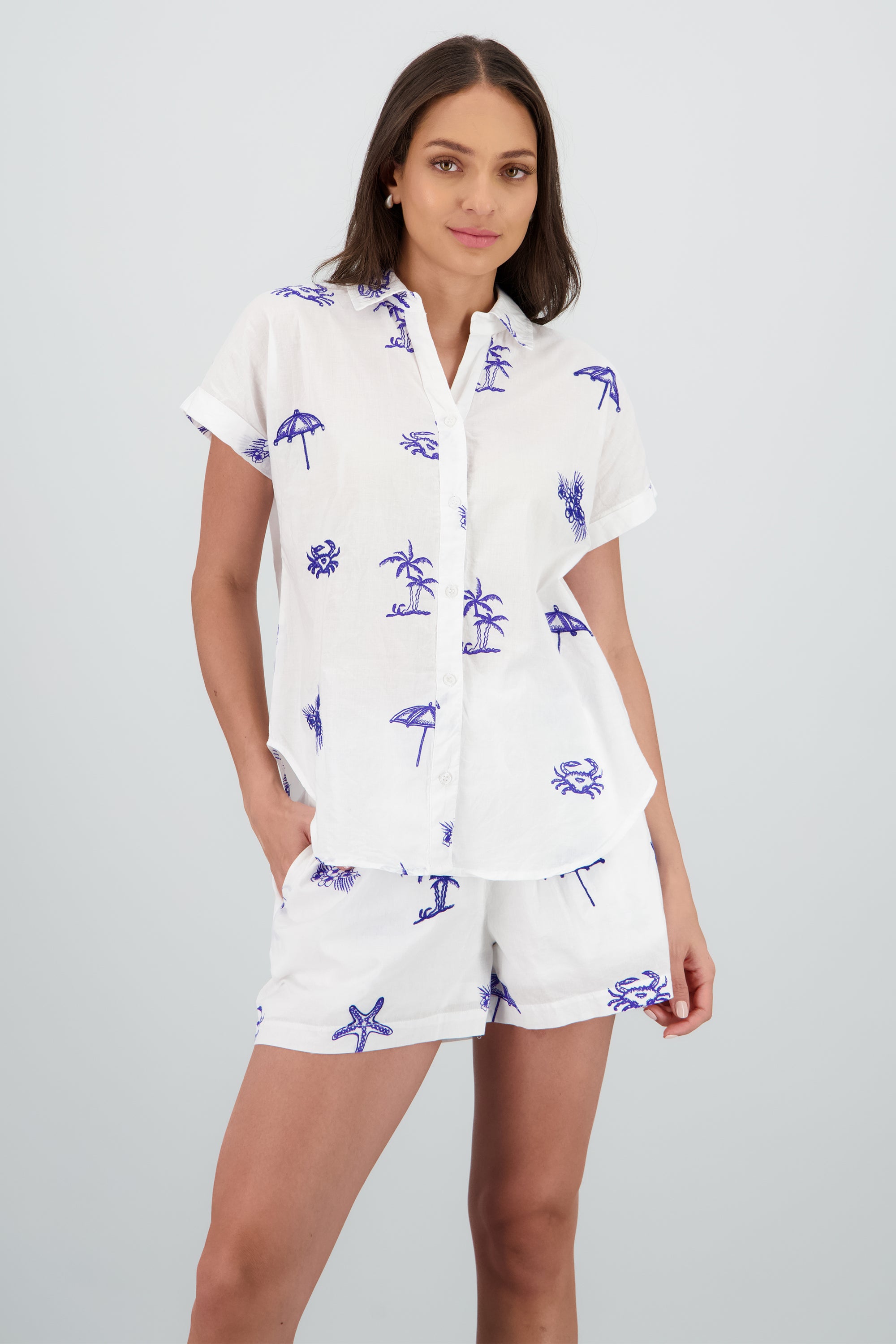 Camisa manga corta bordado BLANCO COMBO