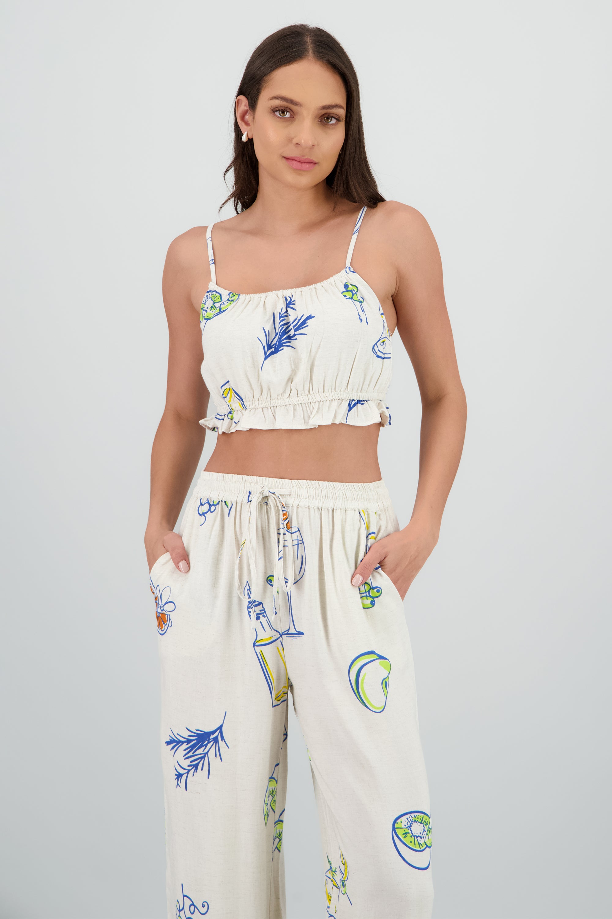 Top tirantes lino estampado KHAKI COMBO