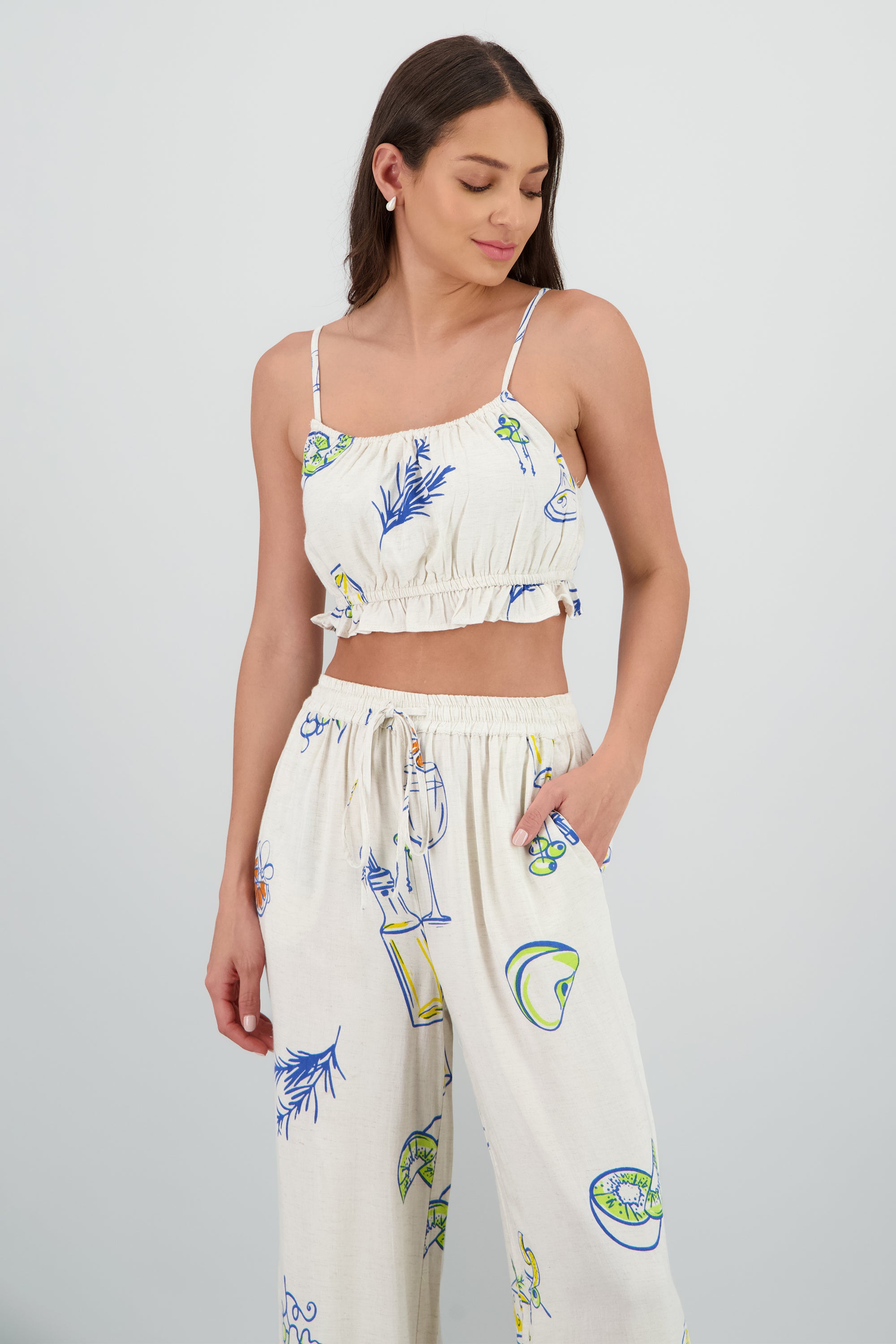 Top tirantes lino estampado KHAKI COMBO