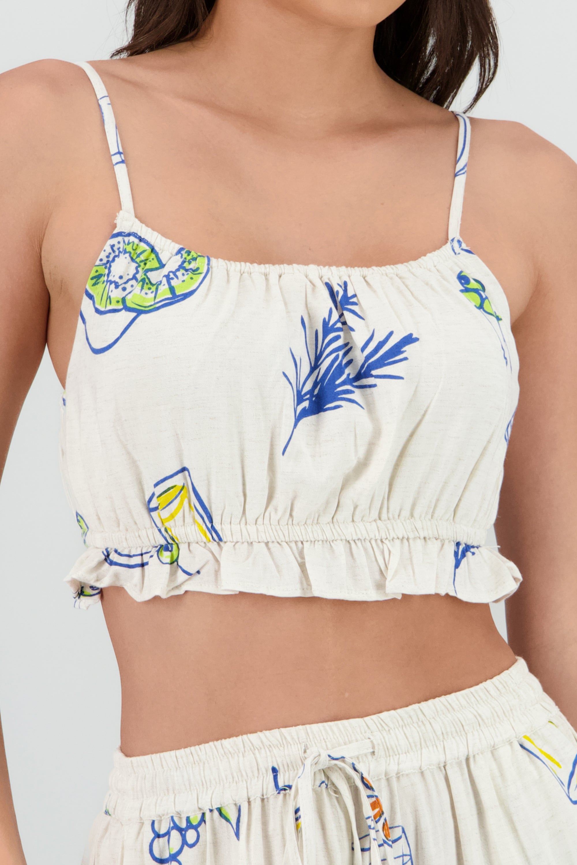 Top tirantes lino estampado KHAKI COMBO
