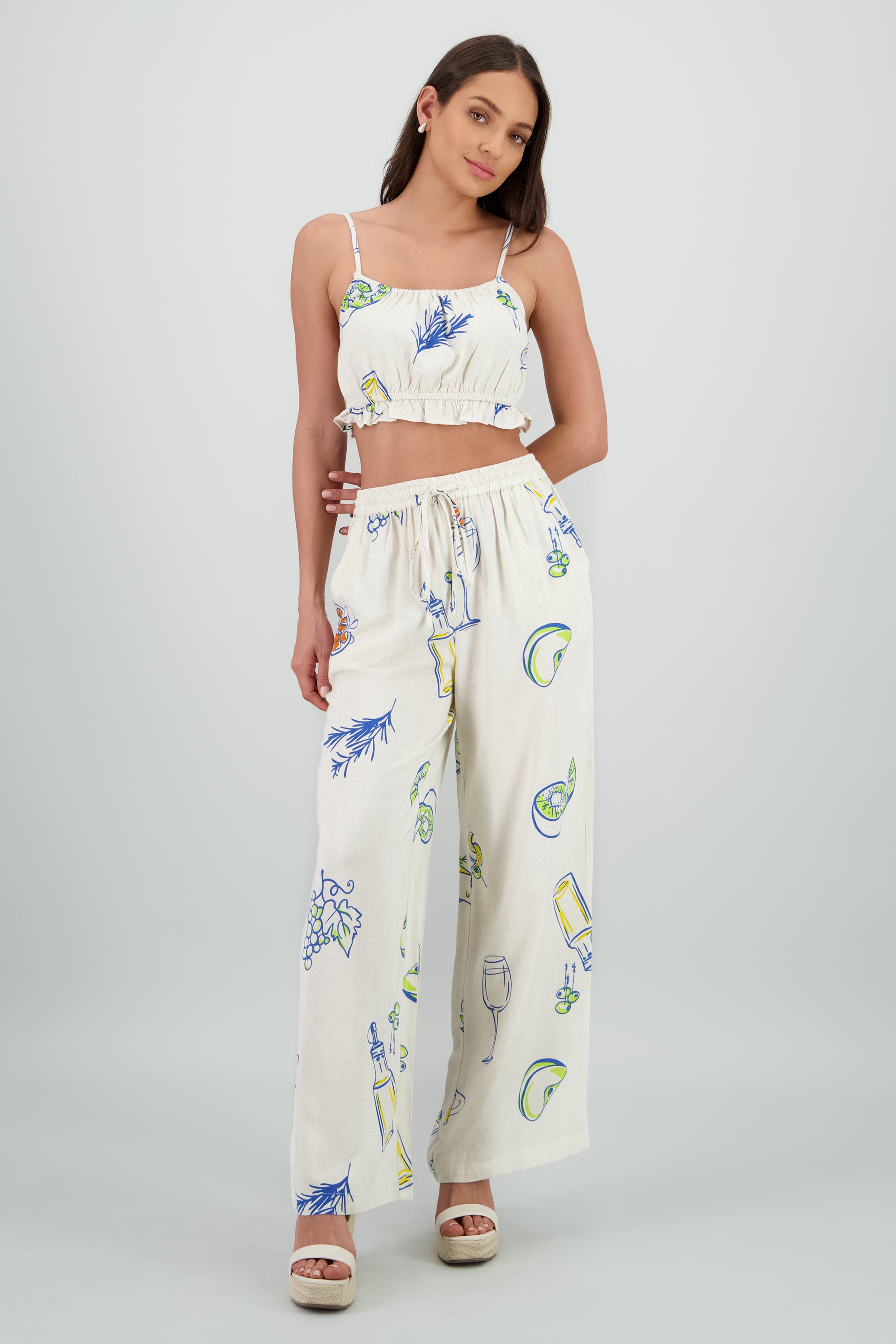 Pantalon amplio estampado lino KHAKI COMBO