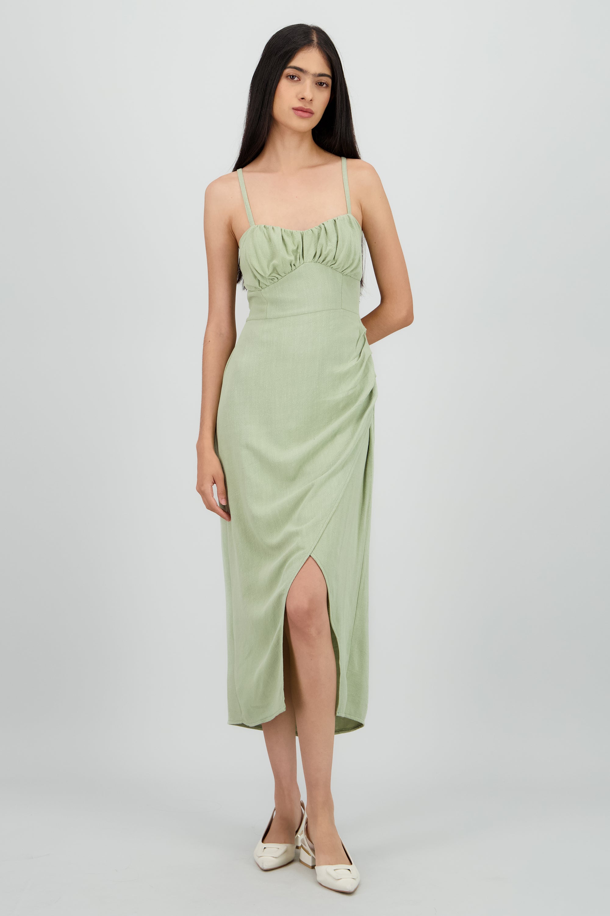 Vestido midi tirantes liso con abertura SAGE