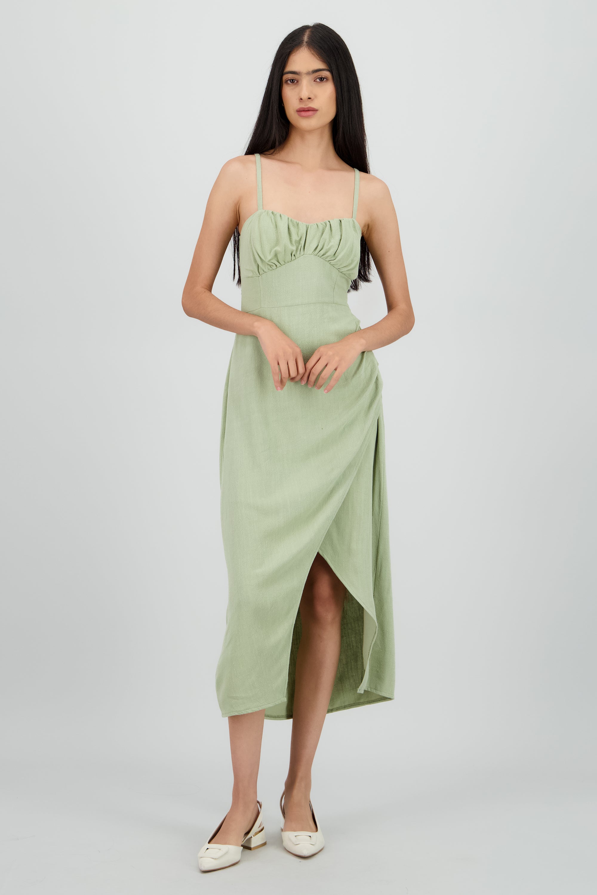 Vestido midi tirantes liso con abertura SAGE