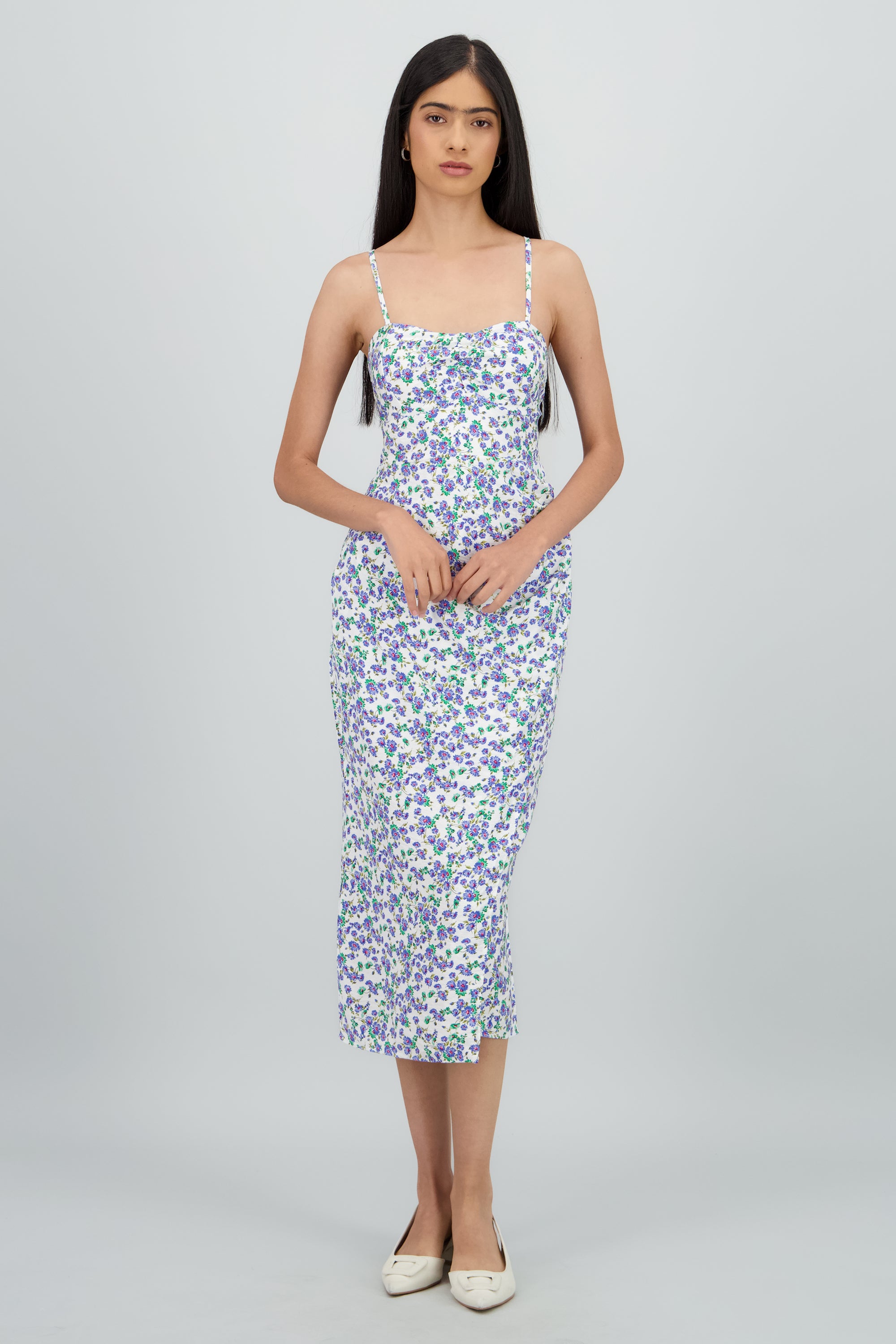 Vestido recto estampado flores AZUL