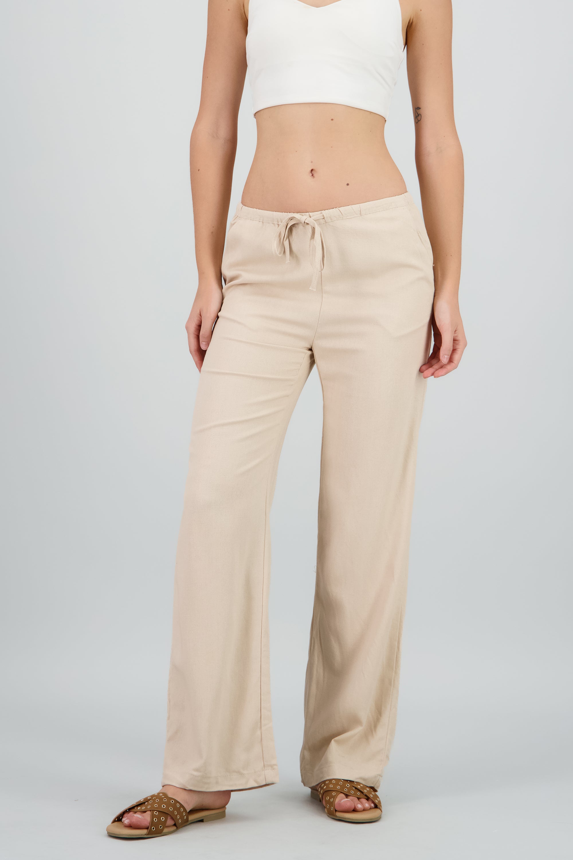 Pantalon liso fluido lino KHAKI