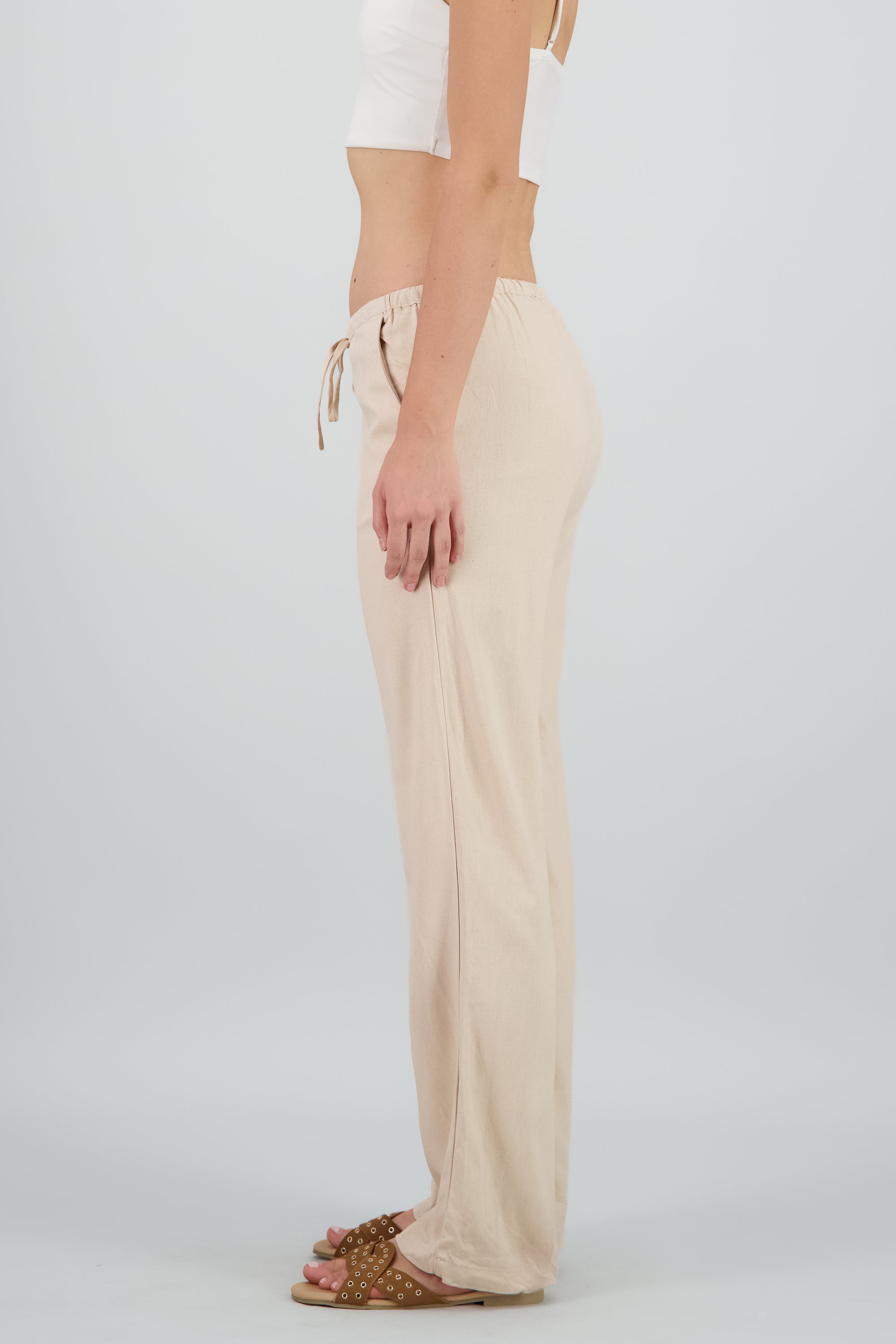 Pantalon liso fluido lino KHAKI