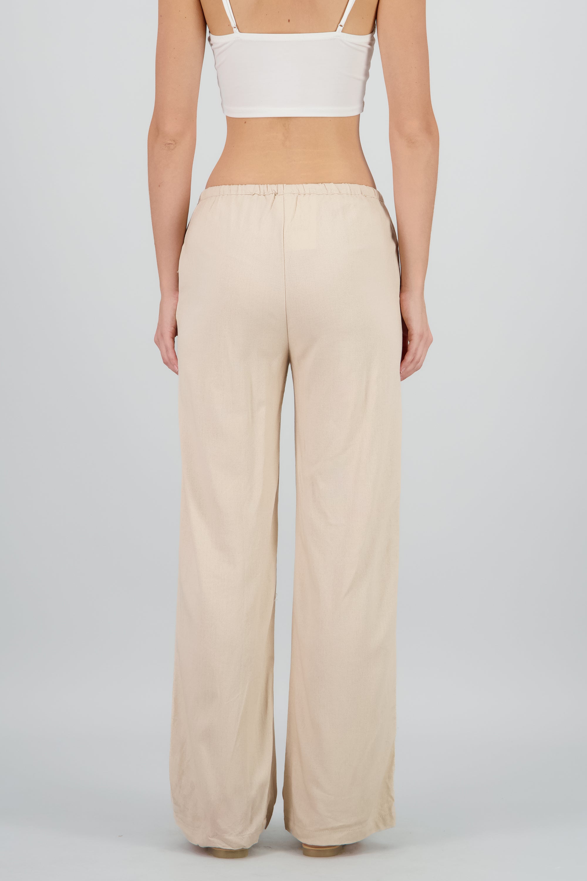 Pantalon liso fluido lino KHAKI