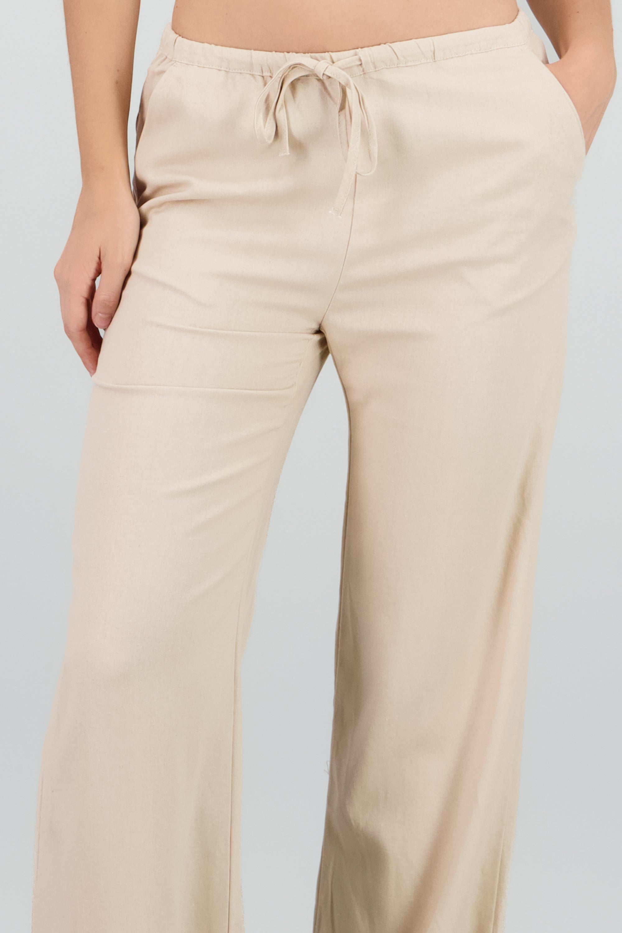 Pantalon liso fluido lino KHAKI