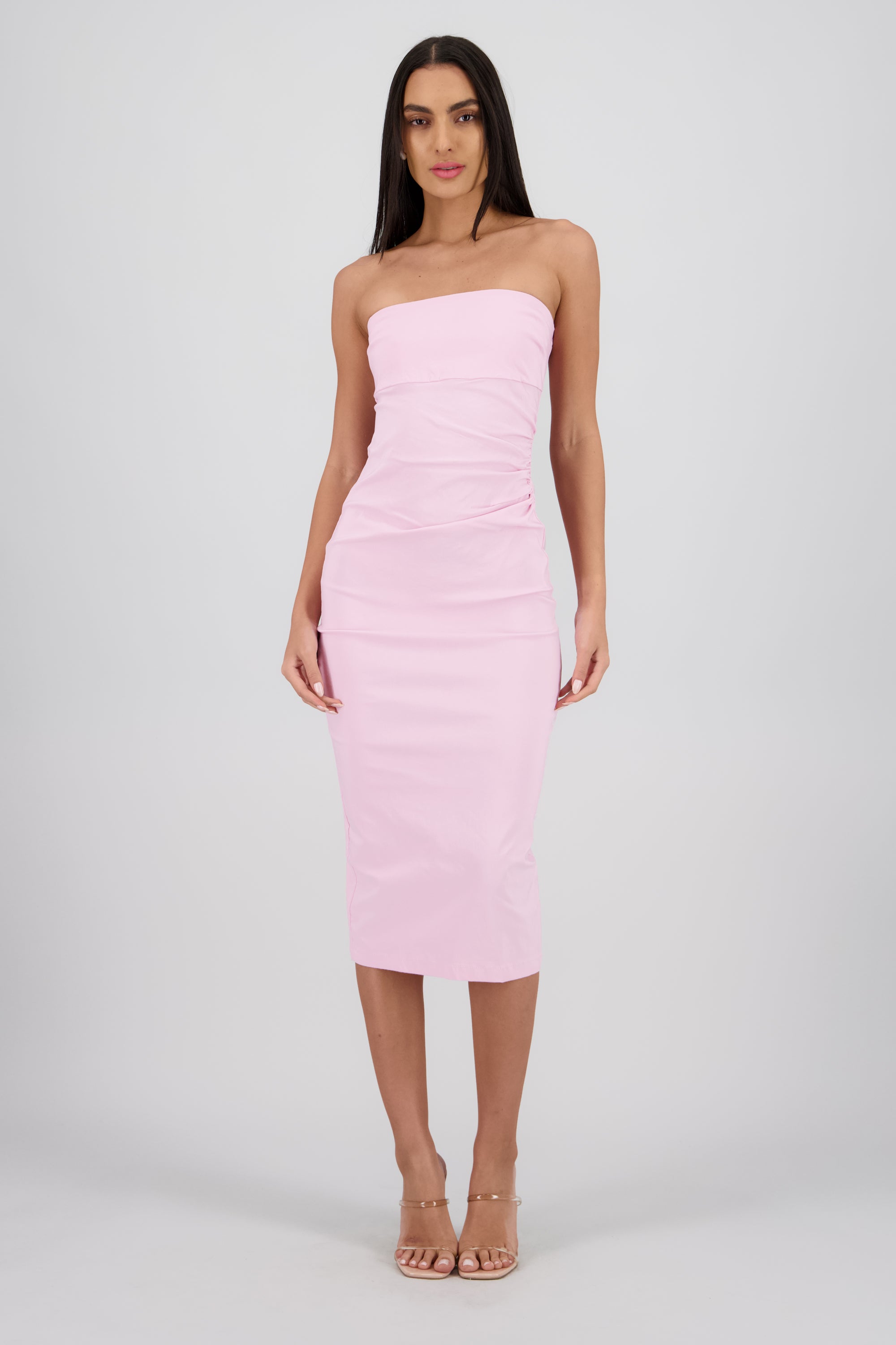 Vestido drapeado tubo ROSA PASTEL