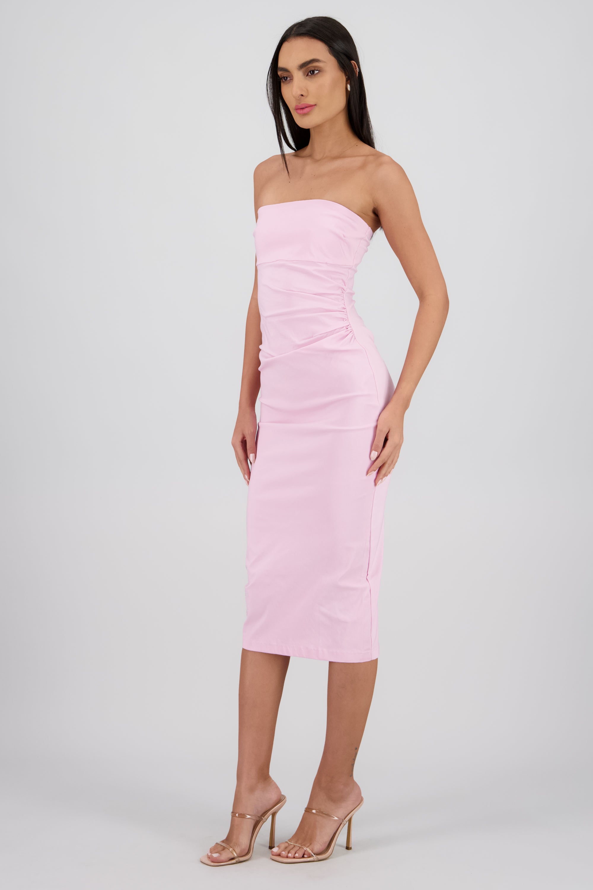 Vestido drapeado tubo ROSA PASTEL