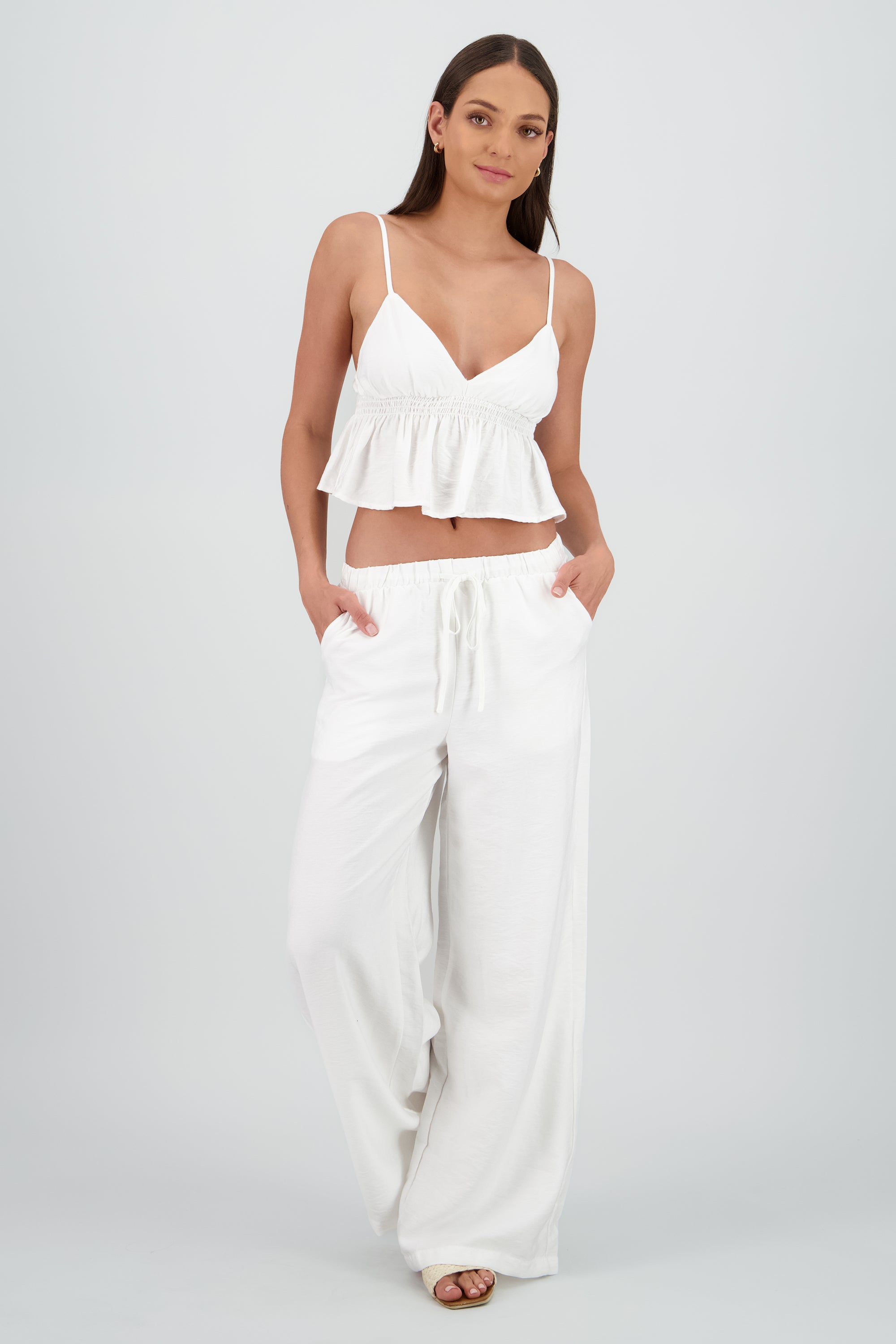 Pantalon amplio jareta BLANCO