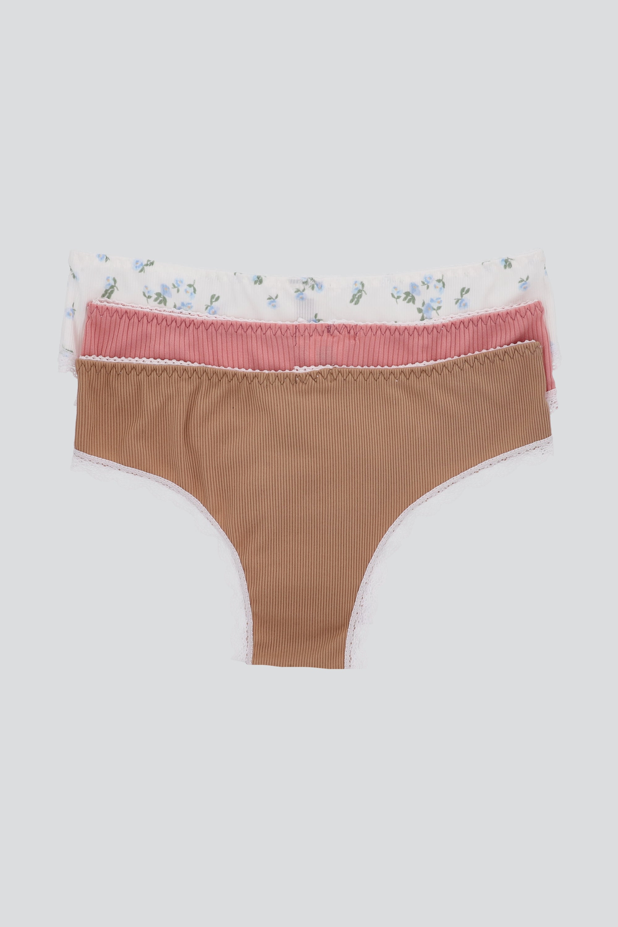 Tripack bikini rib flores AZUL