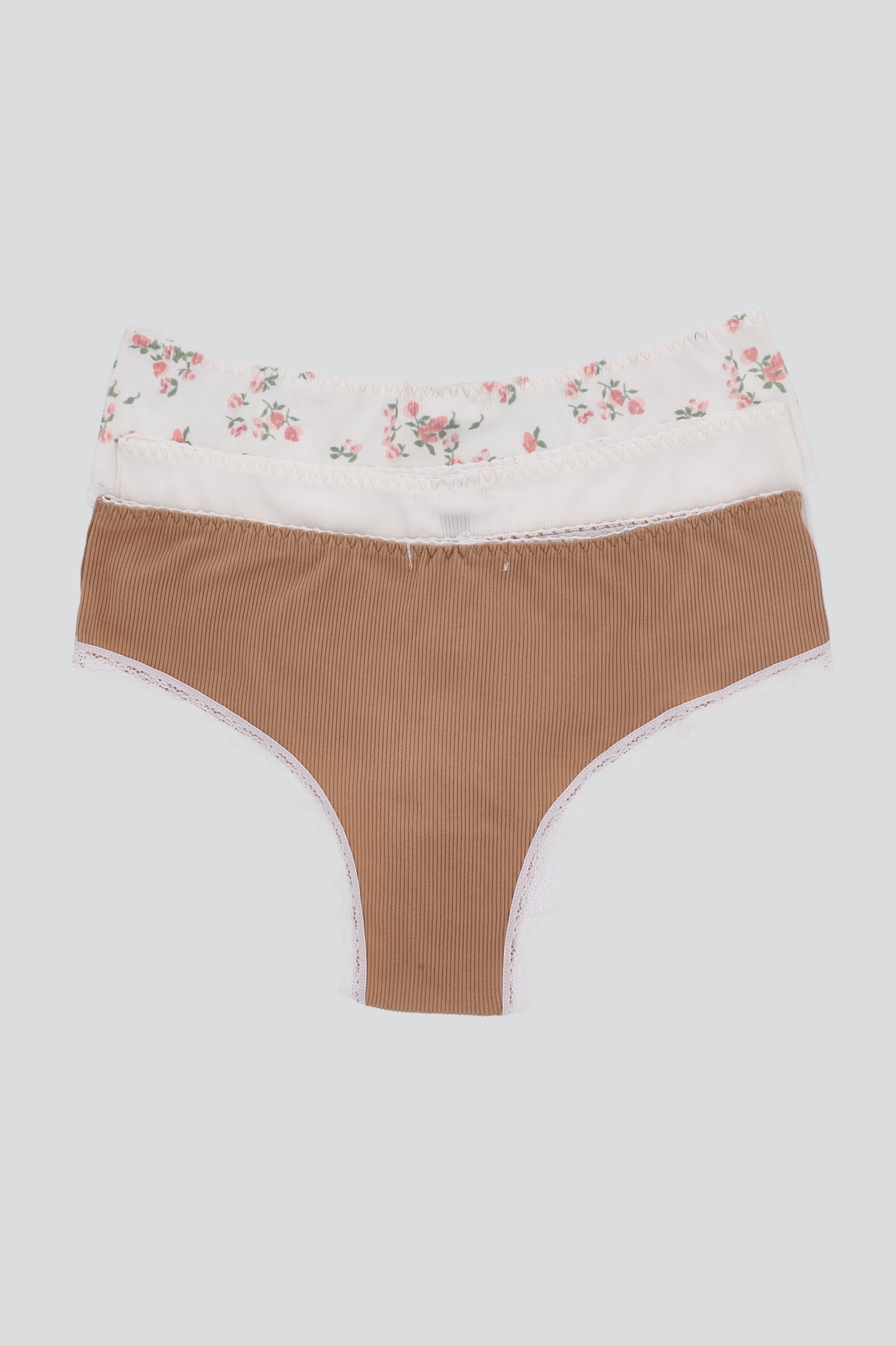 Tripack bikini rib flores ROSA