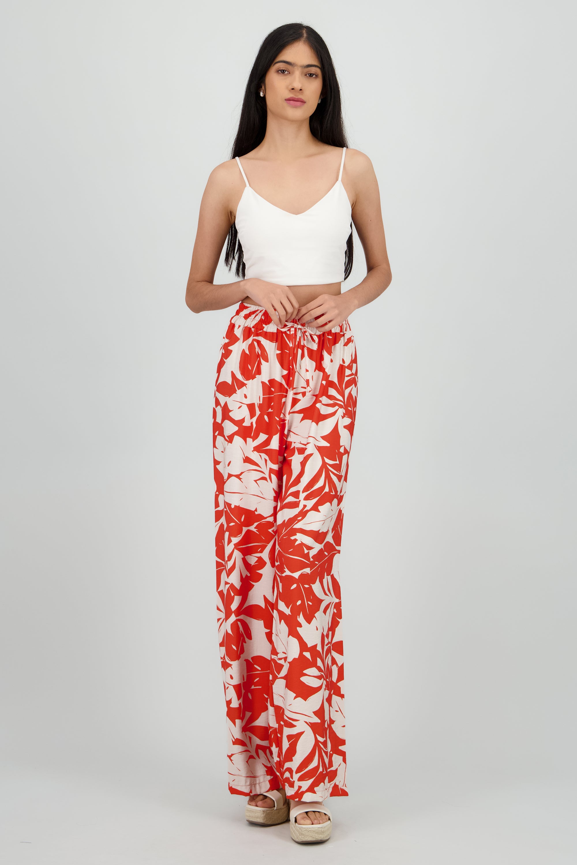 Pantalon tropical contraste color NARANJA COMBO