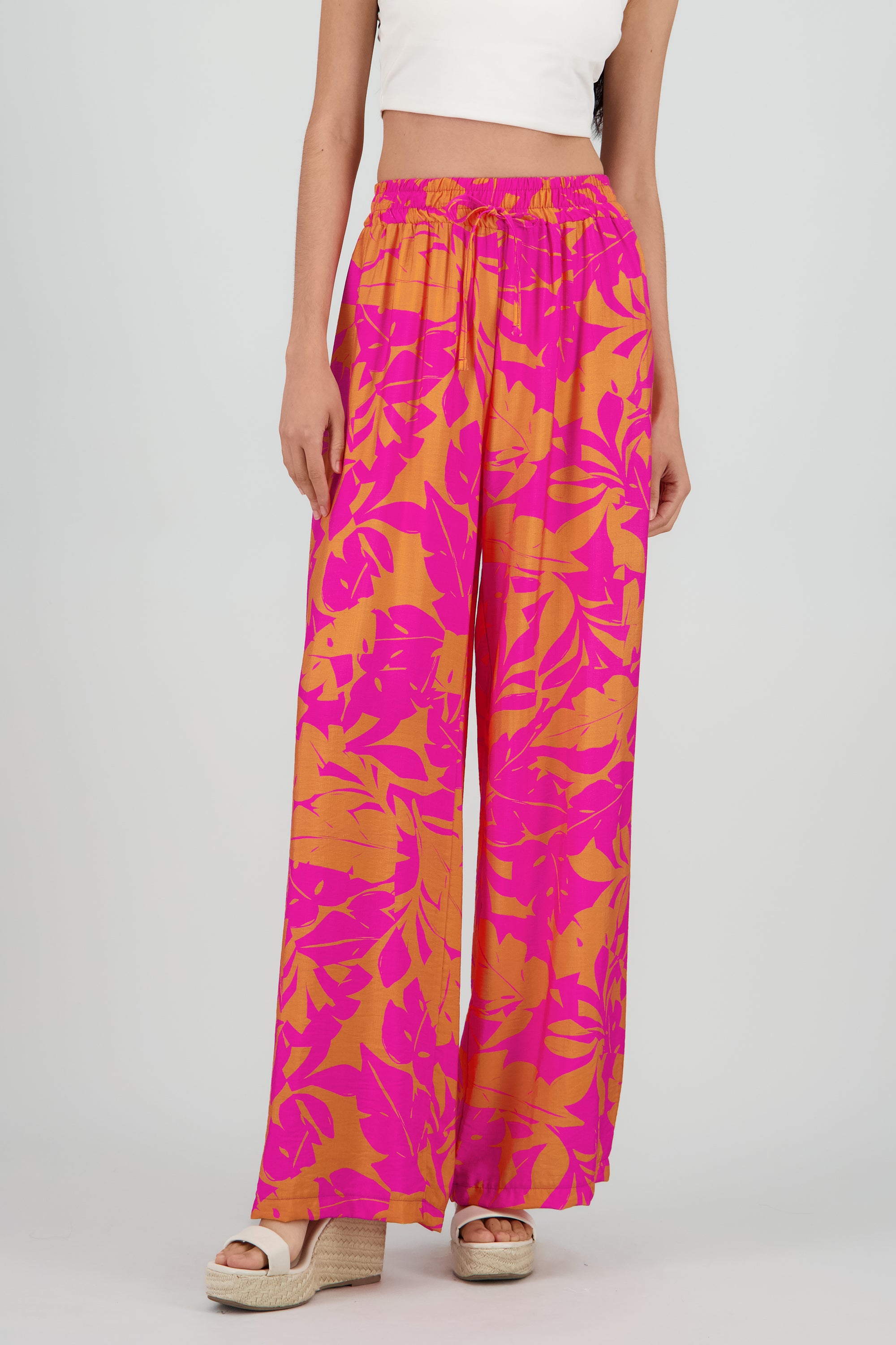 Pantalon tropical contraste color ROSA COMBO