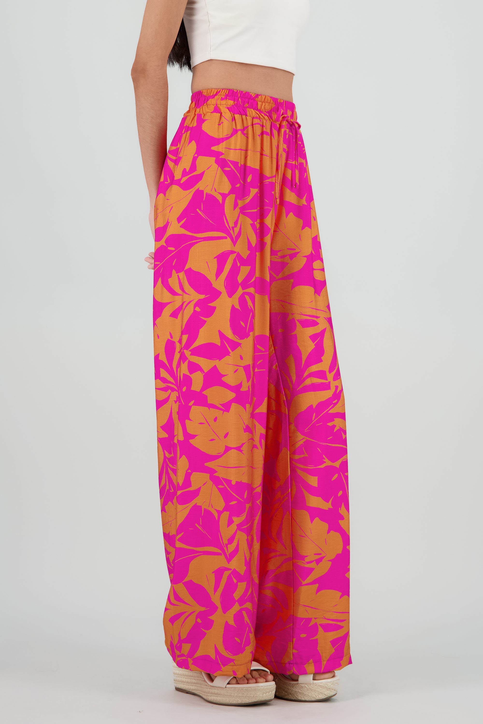 Pantalon tropical contraste color ROSA COMBO