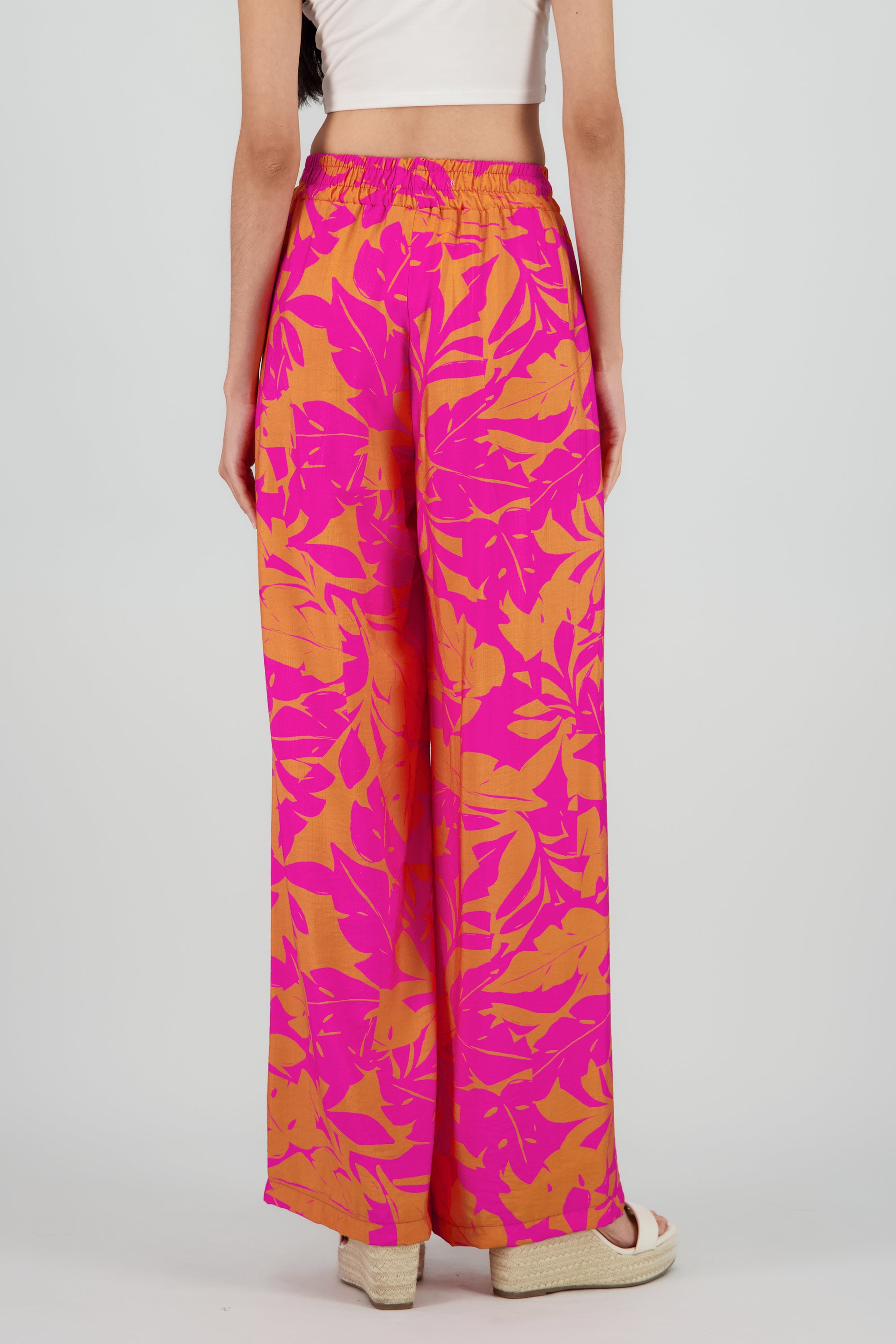Pantalon tropical contraste color ROSA COMBO