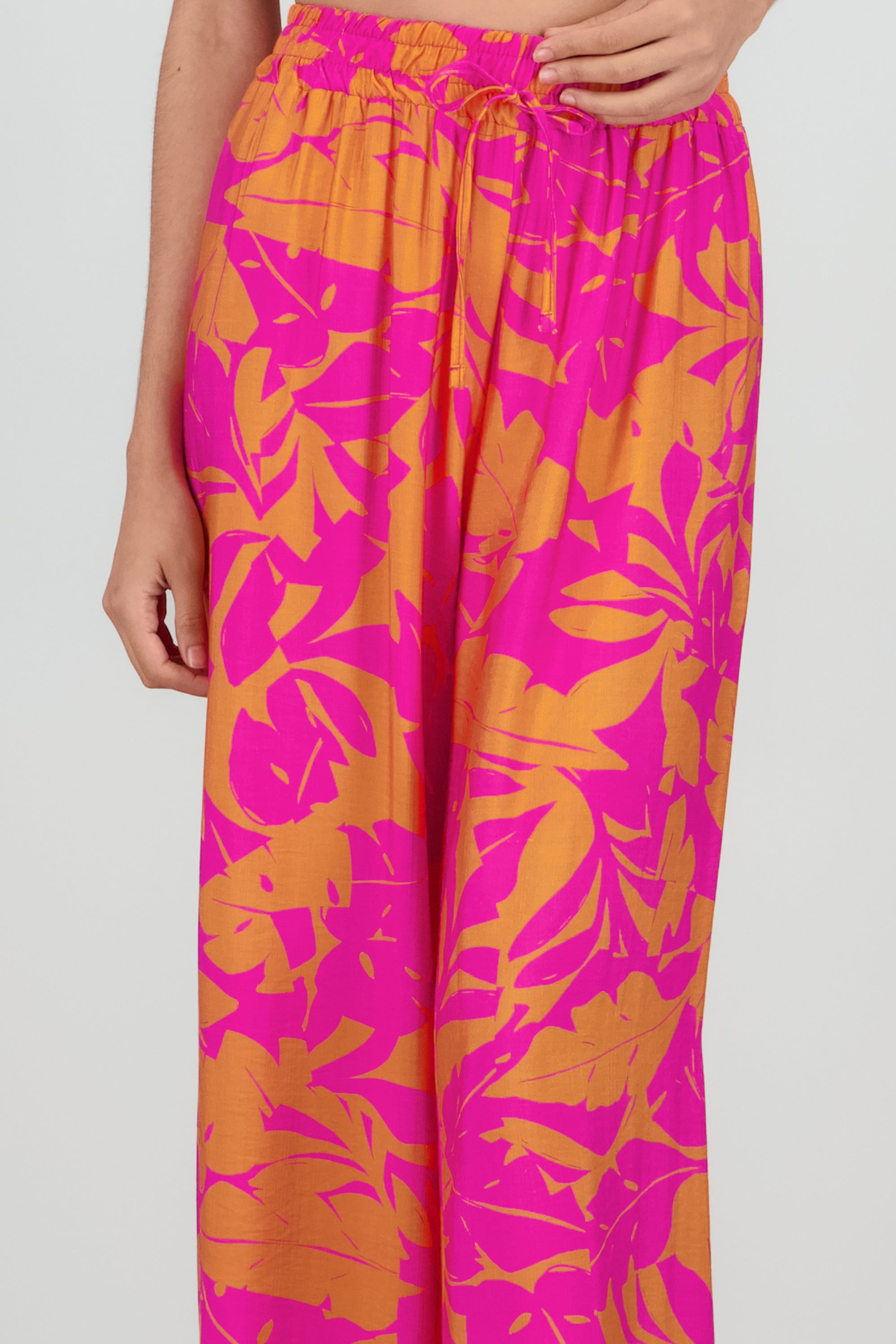 Pantalon tropical contraste color ROSA COMBO