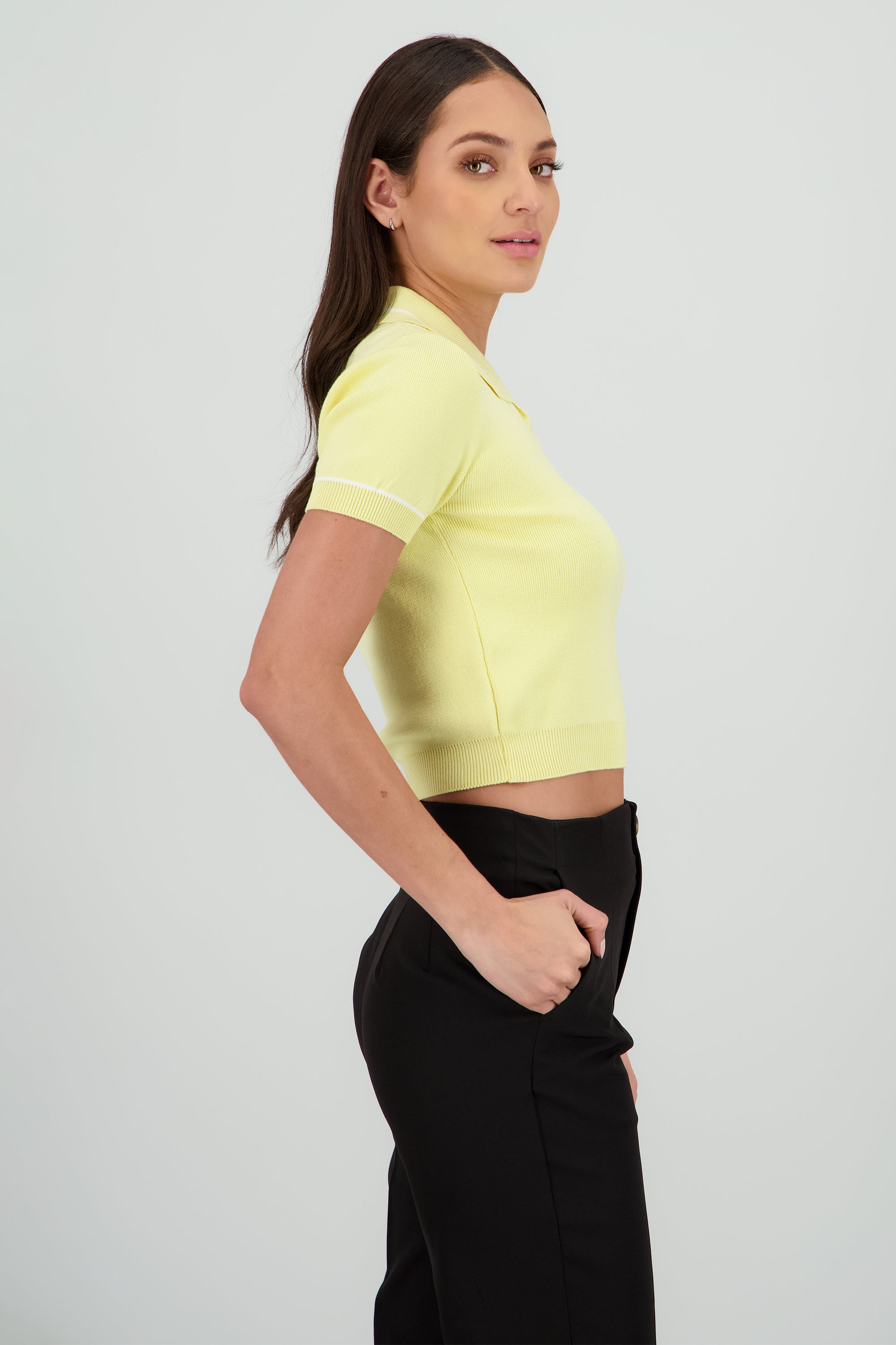 Top cuello camisero contraste AMARILLO COMBO