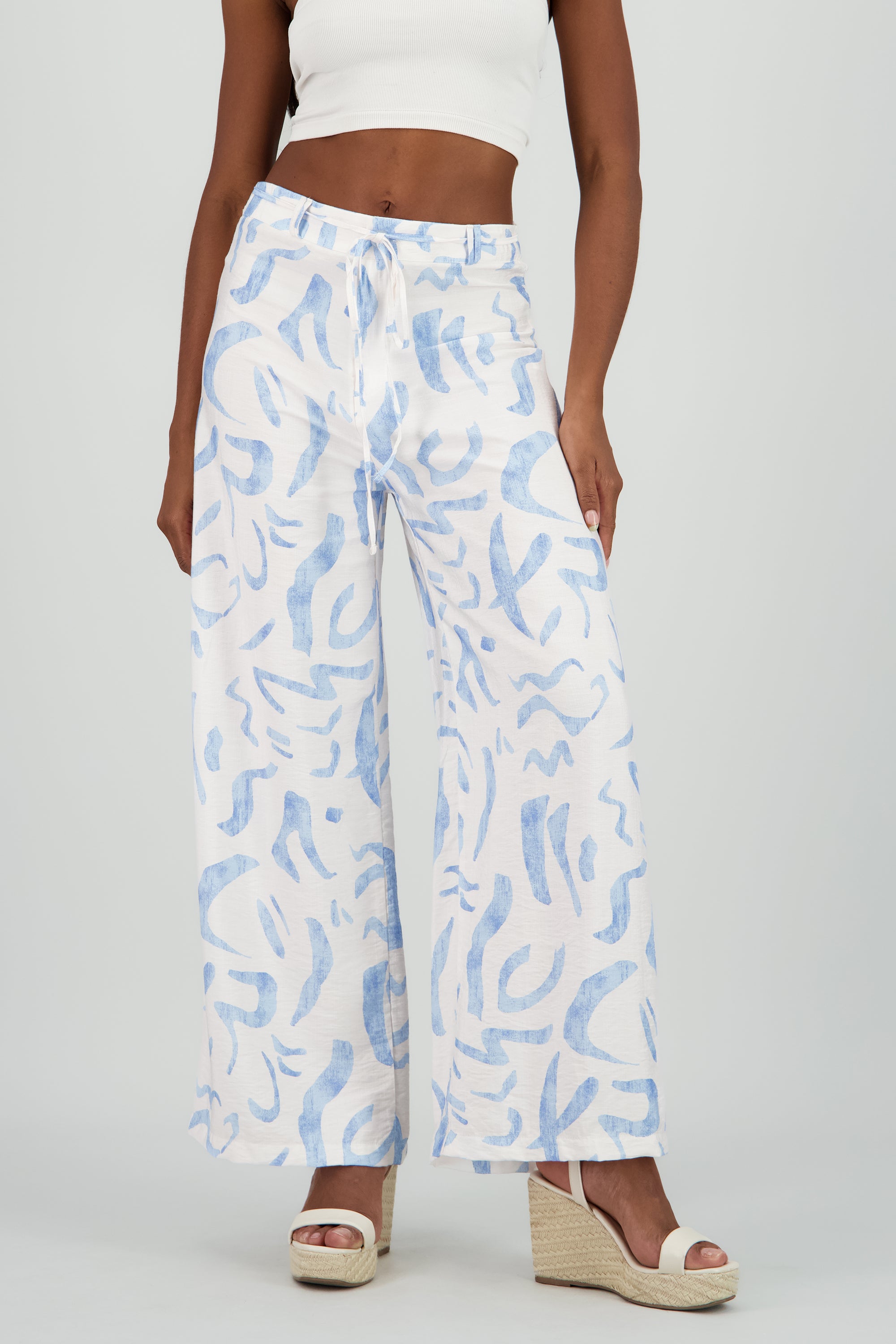 Pantalon estampado geometrico fluido AZUL COMBO