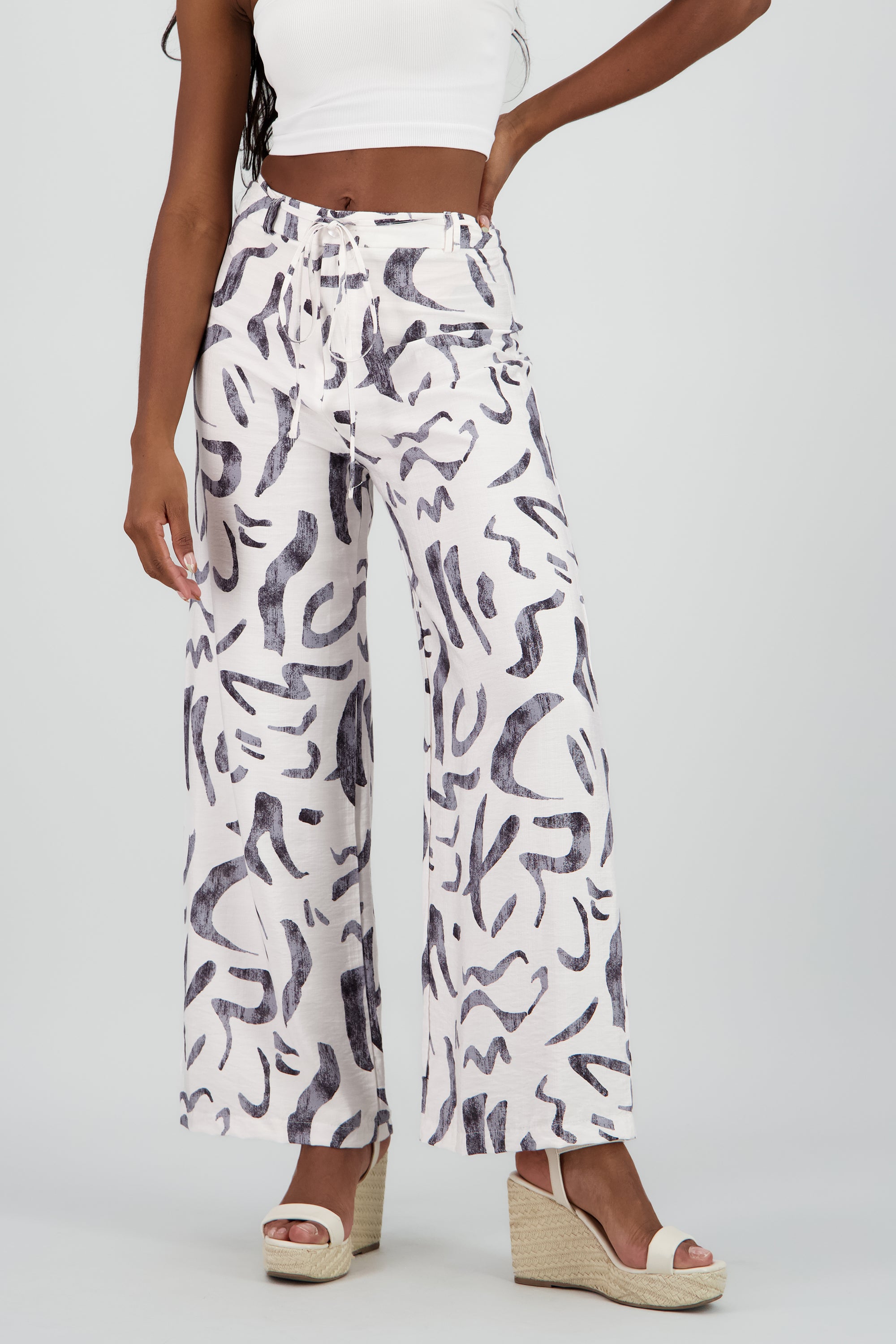 Pantalon estampado geometrico fluido NEGRO COMBO