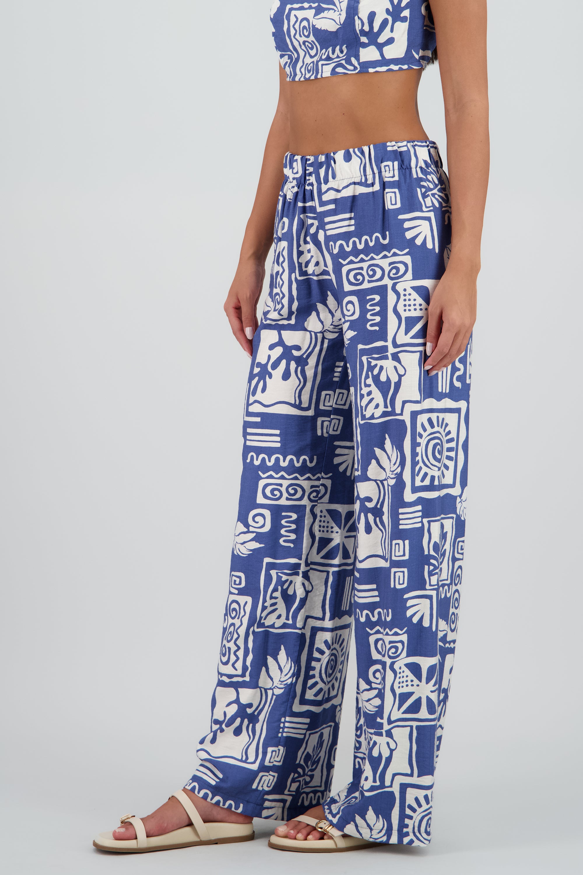 Pantalon estampado tropical wide leg AZUL COMBO