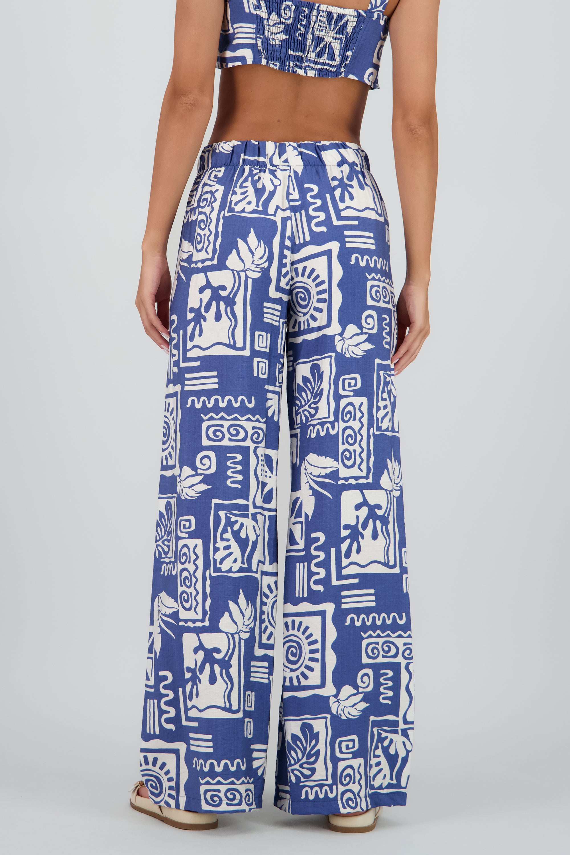 Pantalon estampado tropical wide leg AZUL COMBO