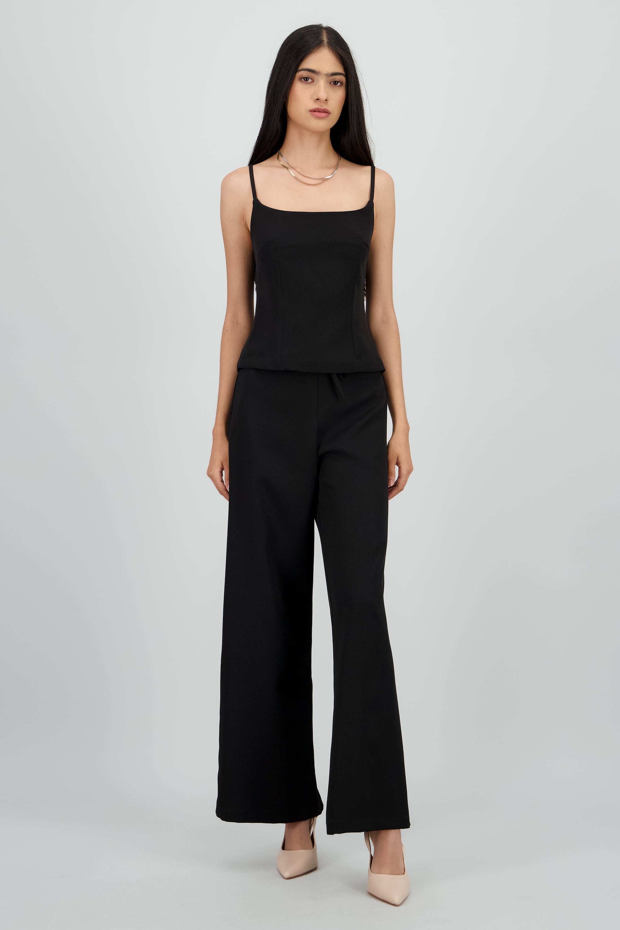 Pantalon amplio detalle laso NEGRO