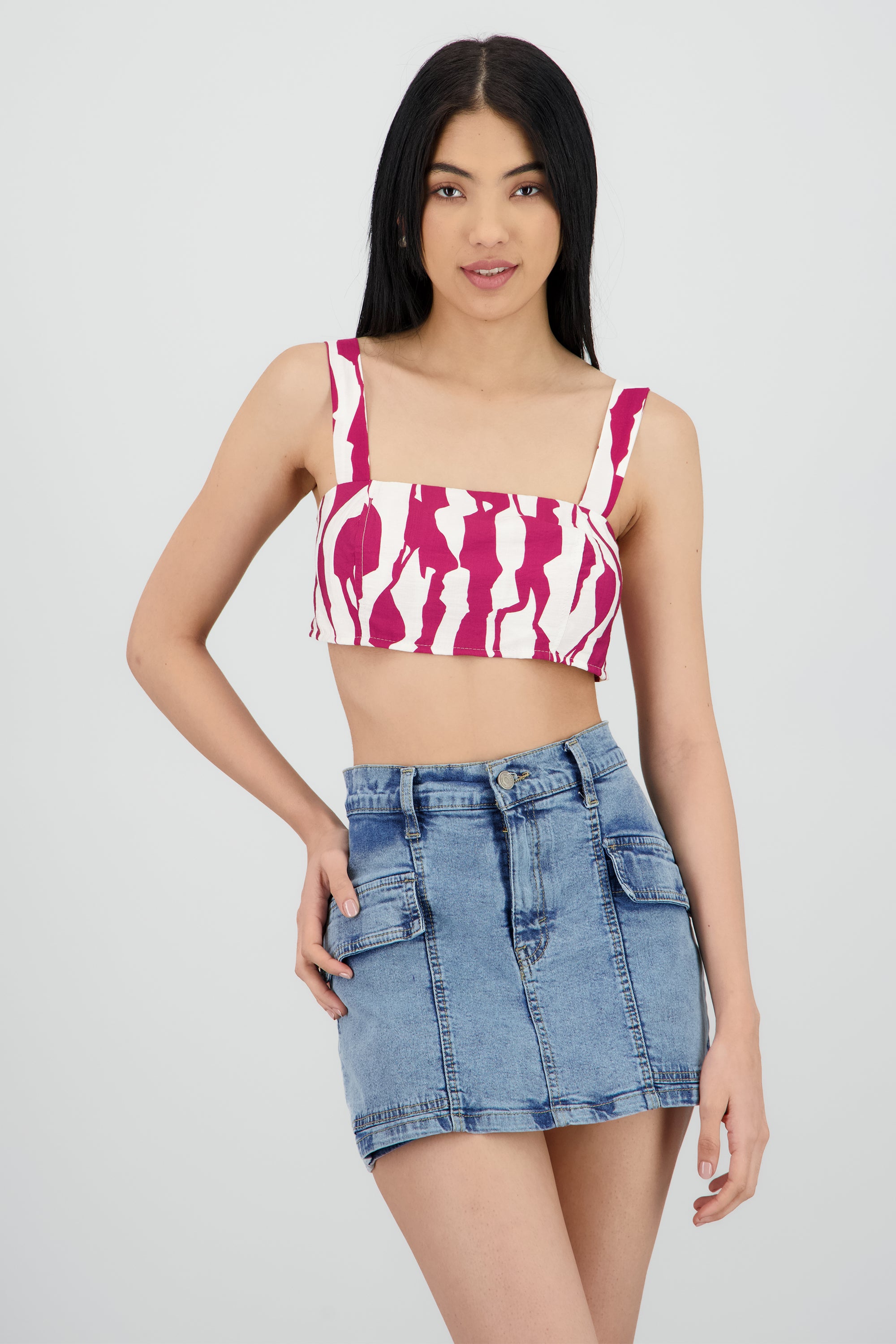 Top crop tirantes estampado grecas VINO COMBO