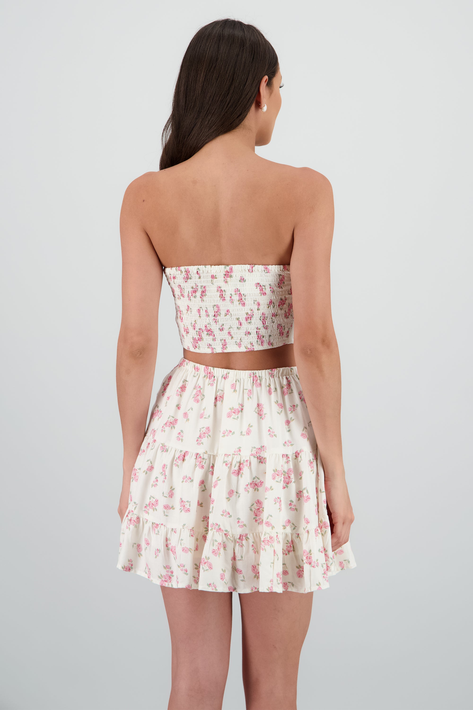 Top bandeau flores detalle encaje BLANCO COMBO