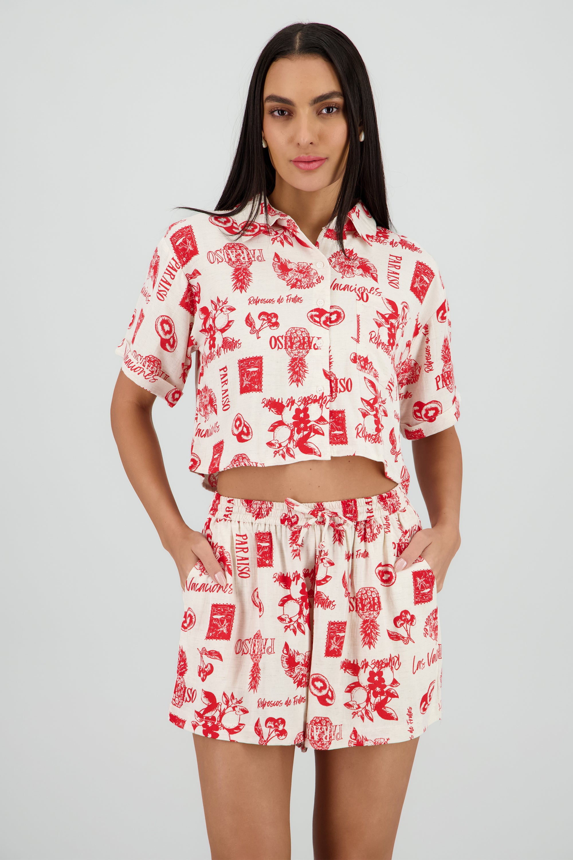 Camisa estampado frutas ROJO COMBO