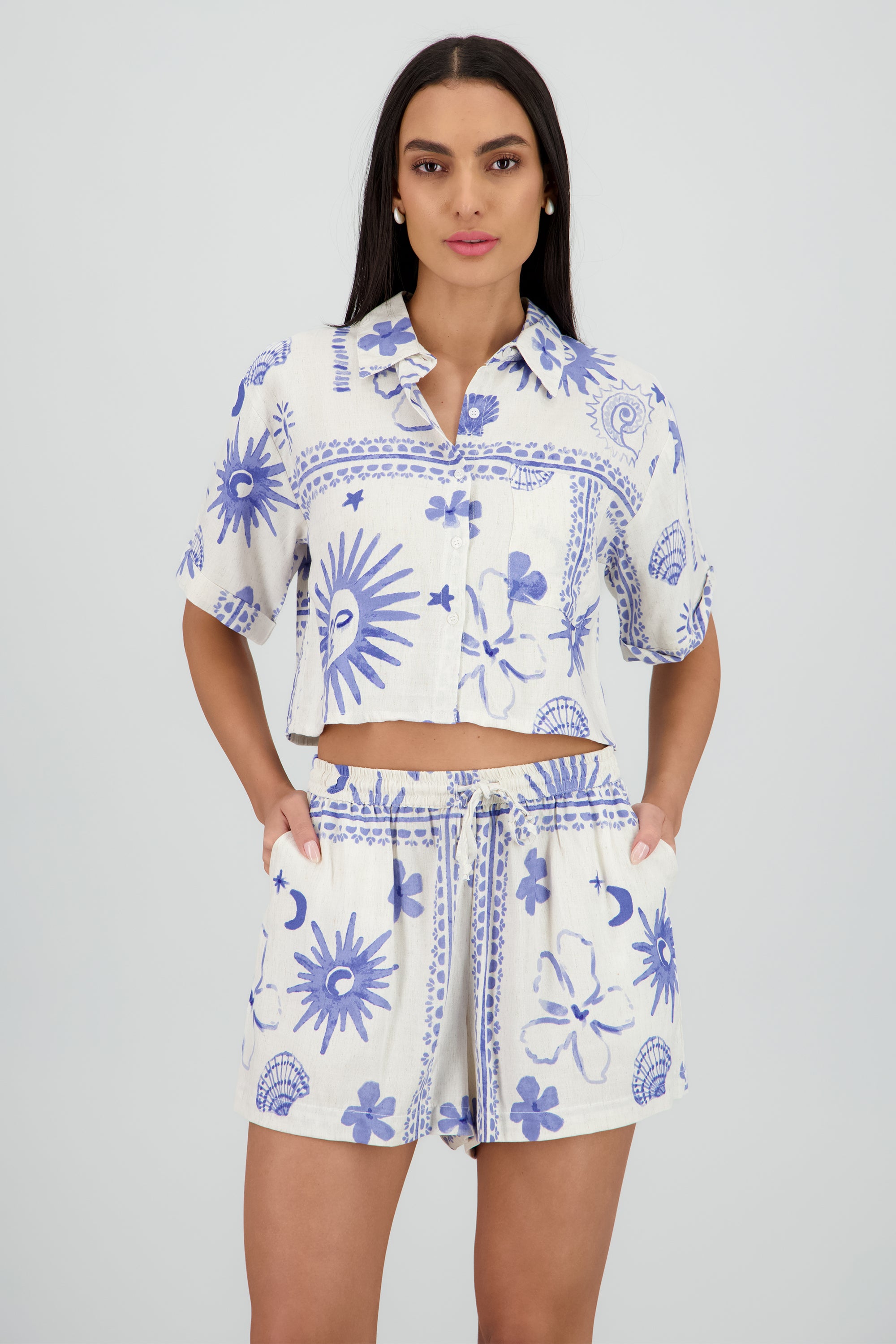 Camisa manga corta estampado AZUL COMBO