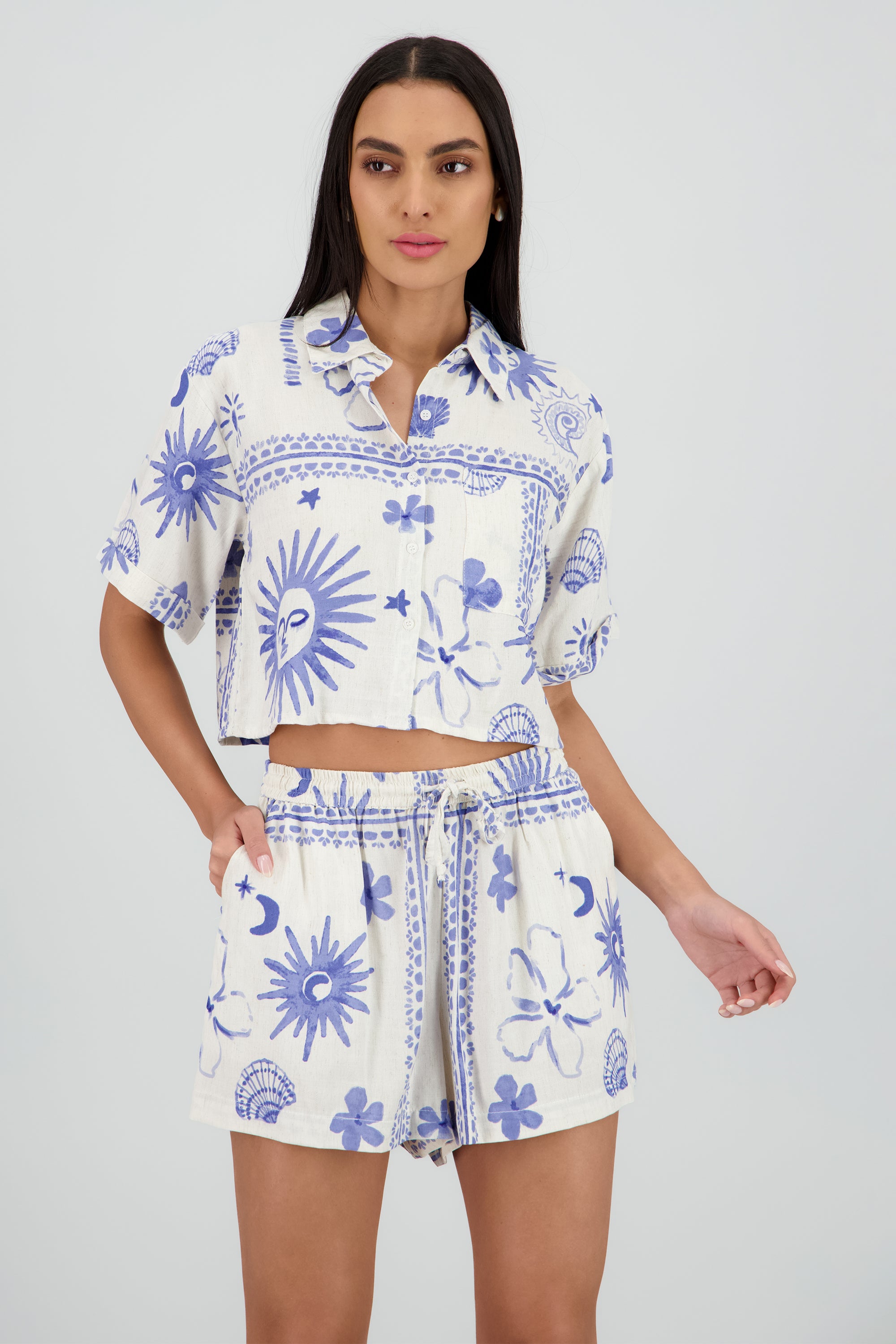 Camisa manga corta estampado AZUL COMBO