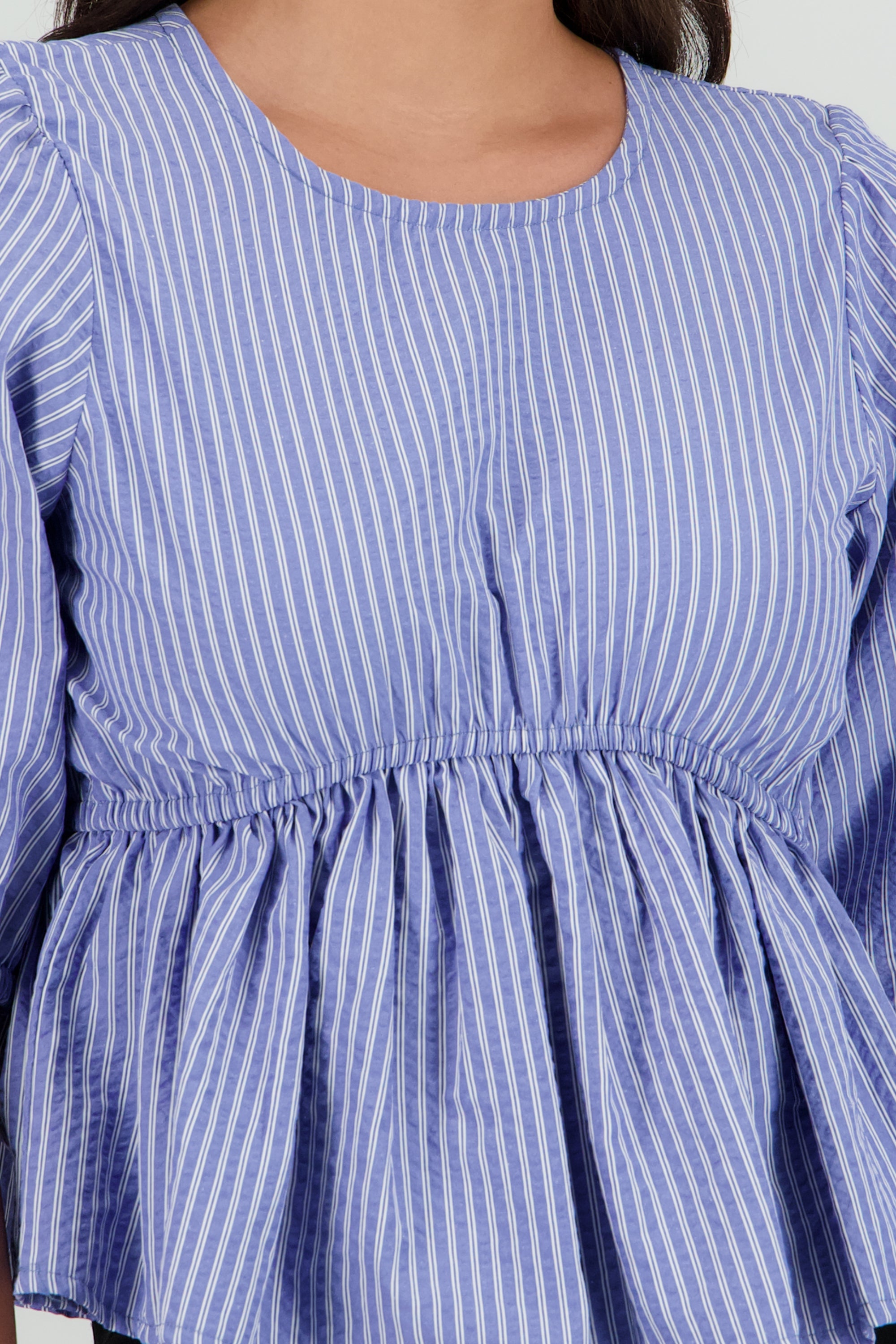 Blusa manga larga detalle moño en espalda rayas AZUL COMBO