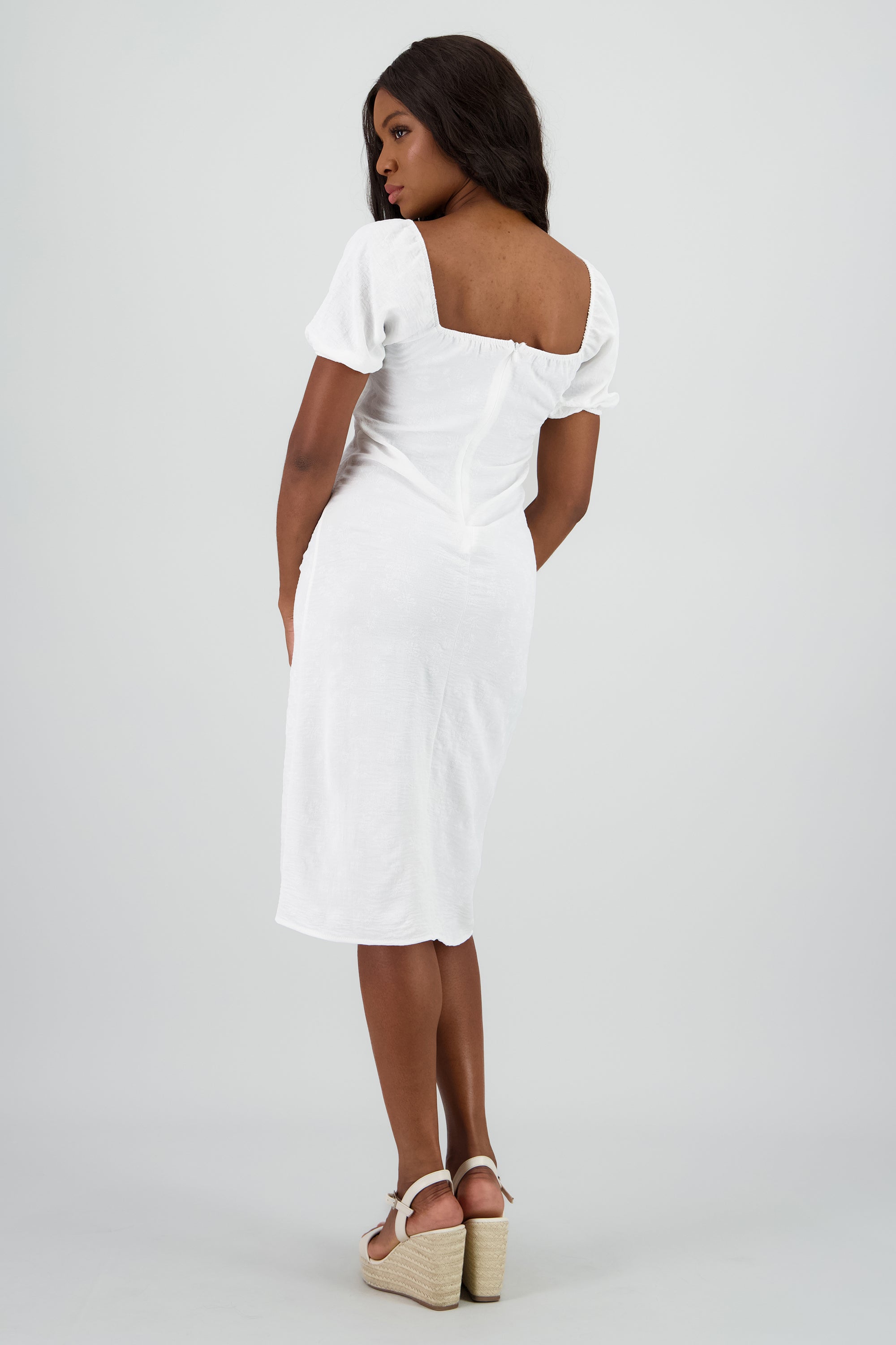 Vestido midi manga abullonada c/abertura BLANCO