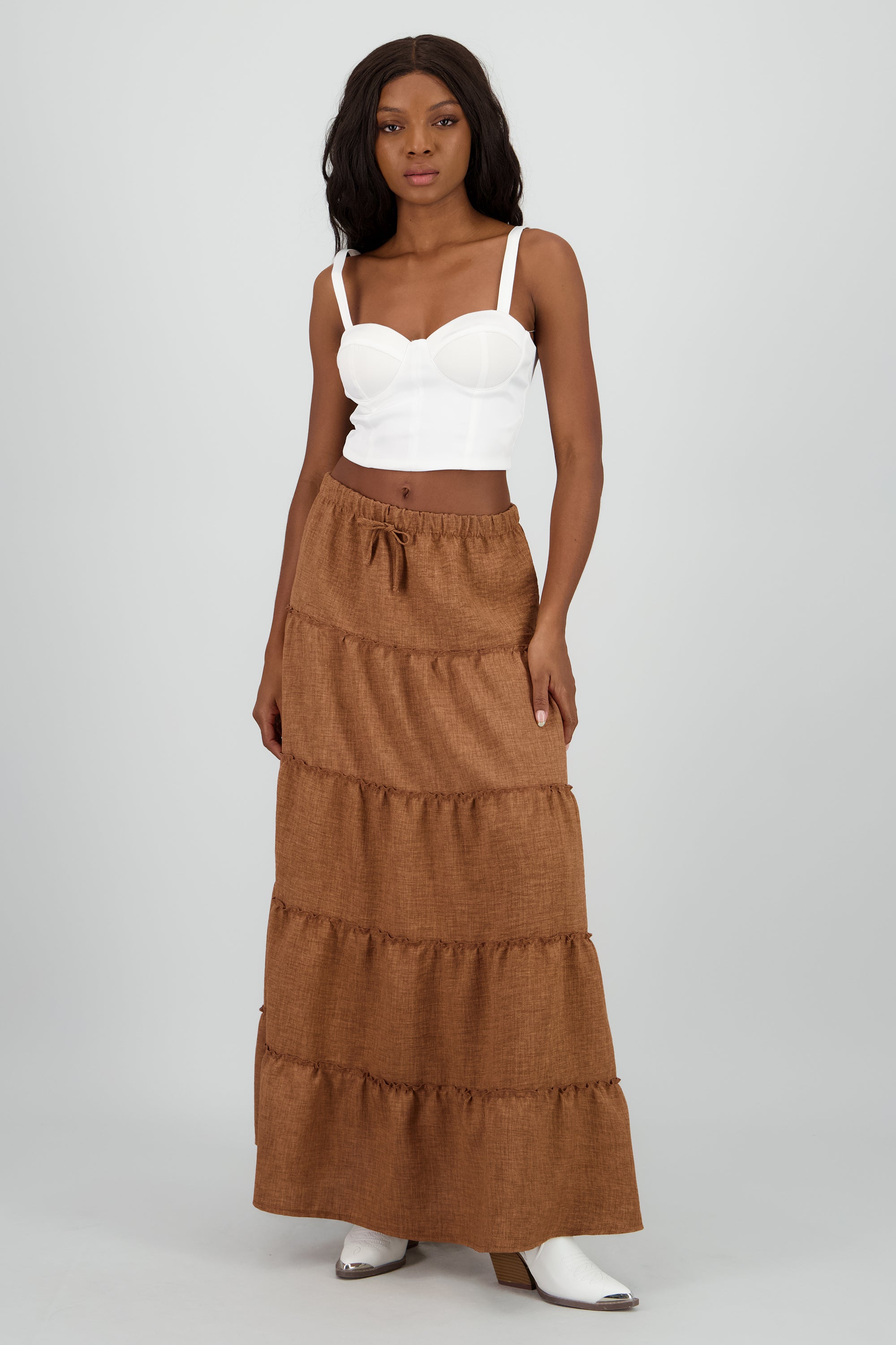 Falda maxi olanes con moño CAFE