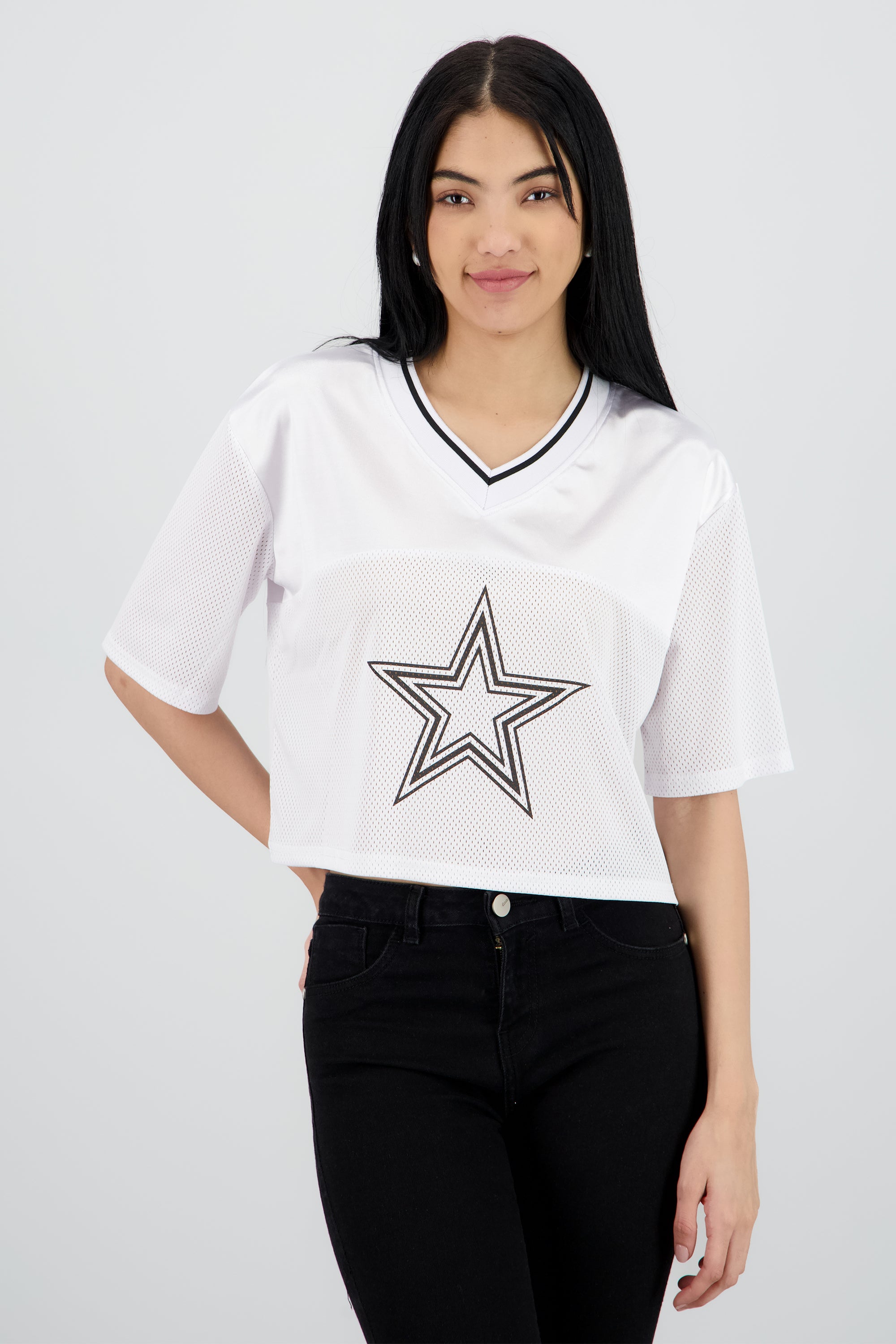 Playera deportiva estampado frente y espalda BLANCO COMBO