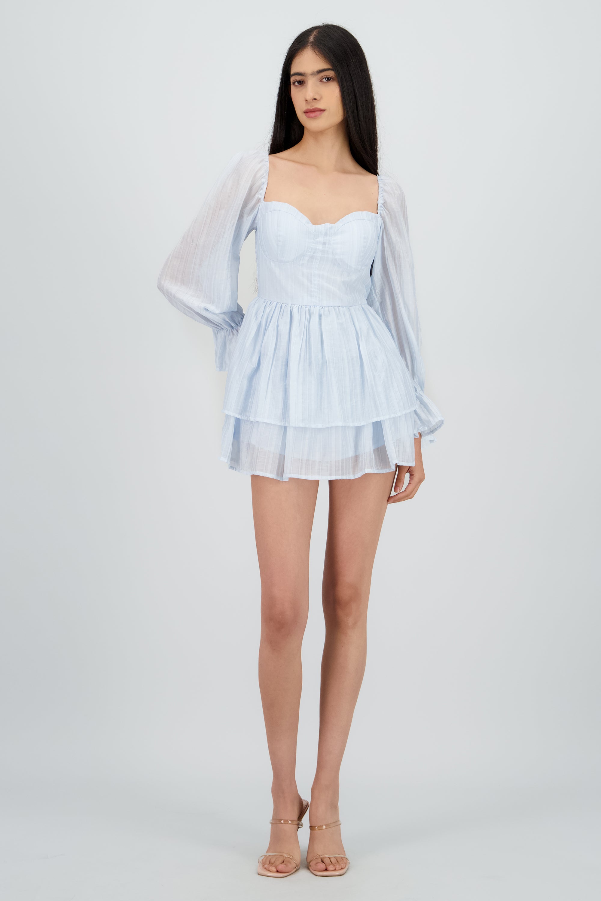Vestido olanes con copas AZUL PASTEL