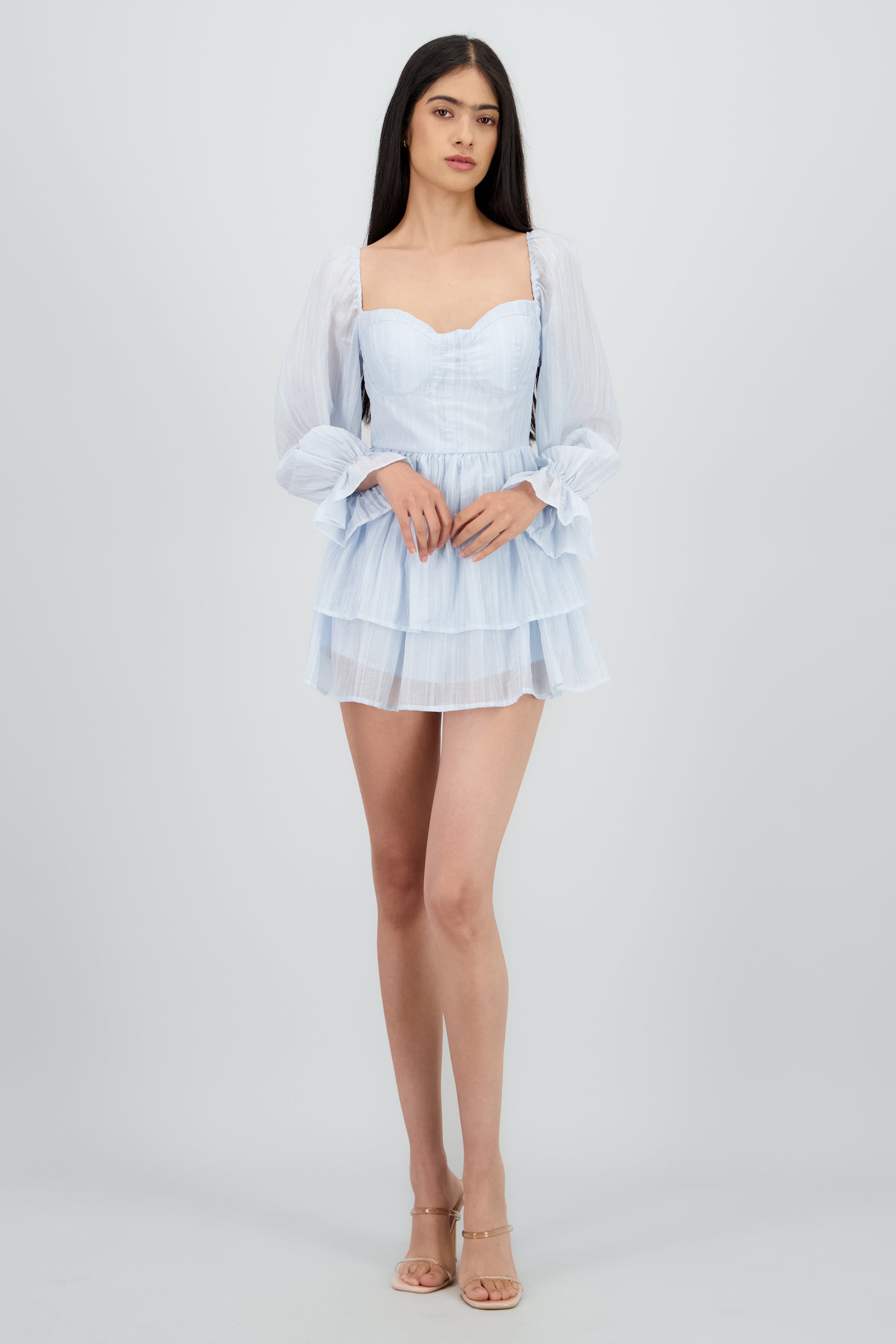 Vestido olanes con copas AZUL PASTEL