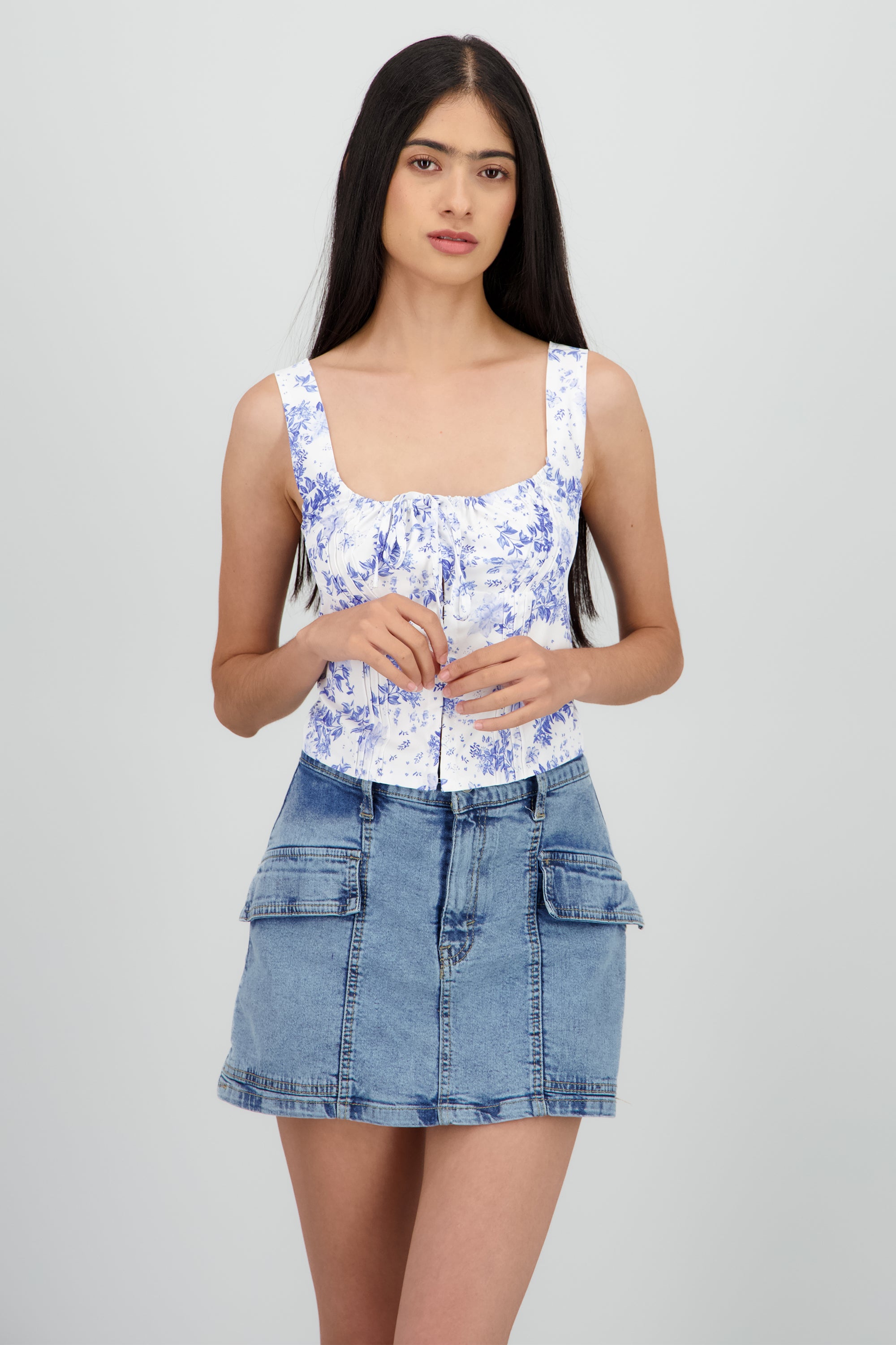 Blusa sin manga corte romantico AZUL COMBO