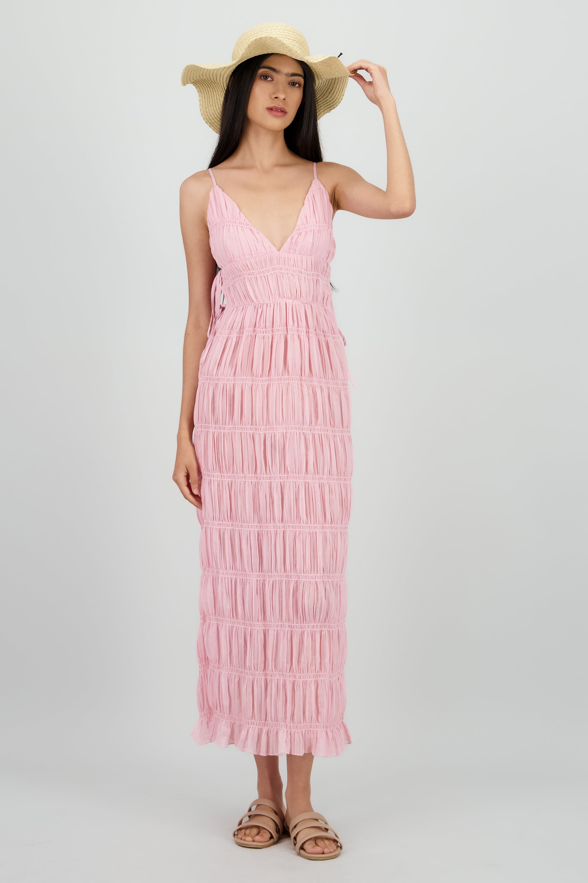 Vestido smock tirantes maxi ROSA PASTEL