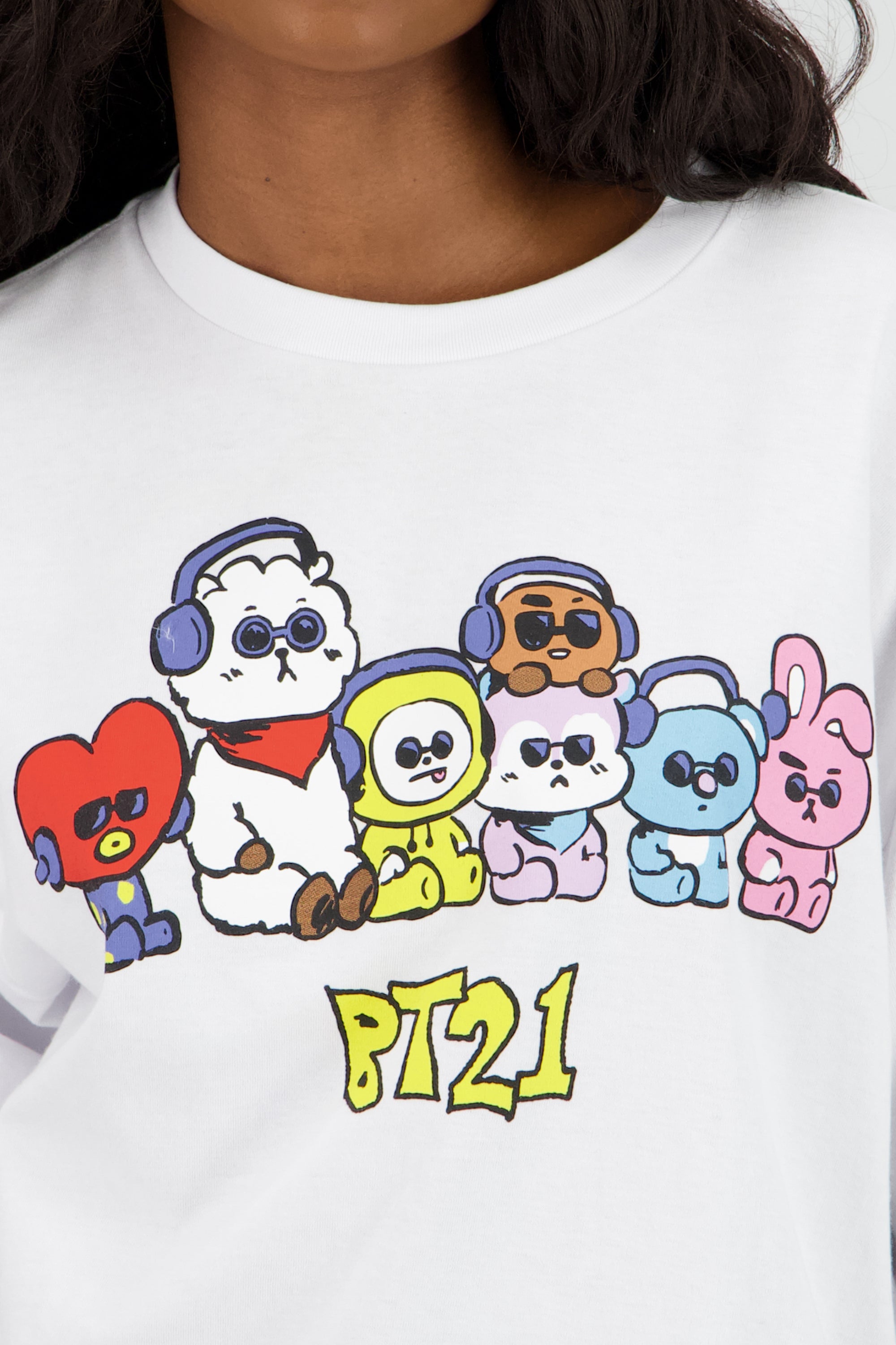 Playera bt21 personajes lentes BLANCO