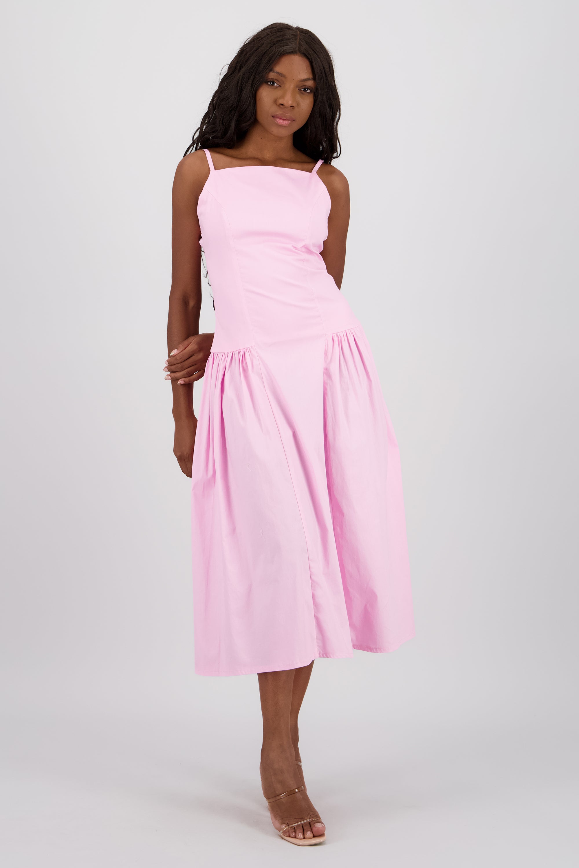 Vestido maxi drop waist frunce ROSA