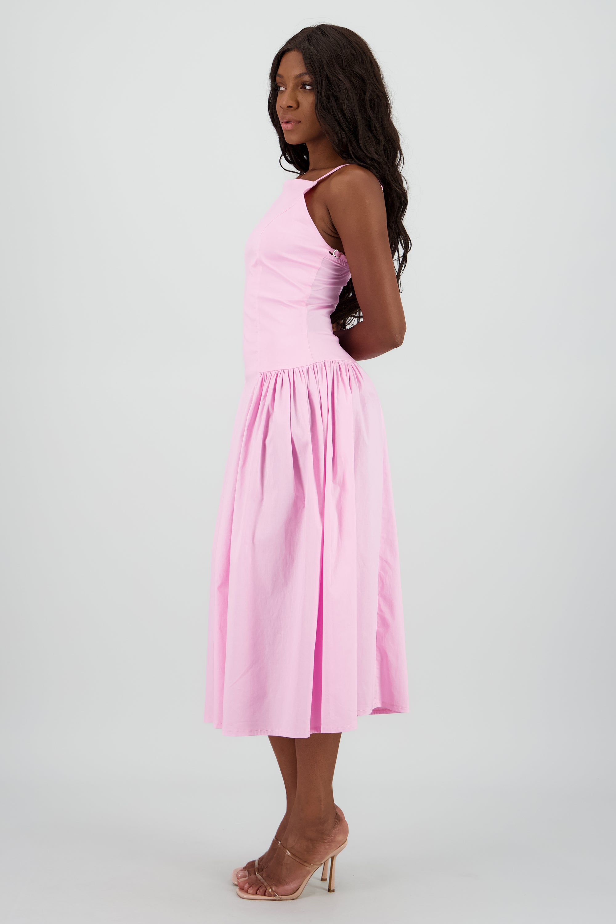 Vestido maxi drop waist frunce ROSA