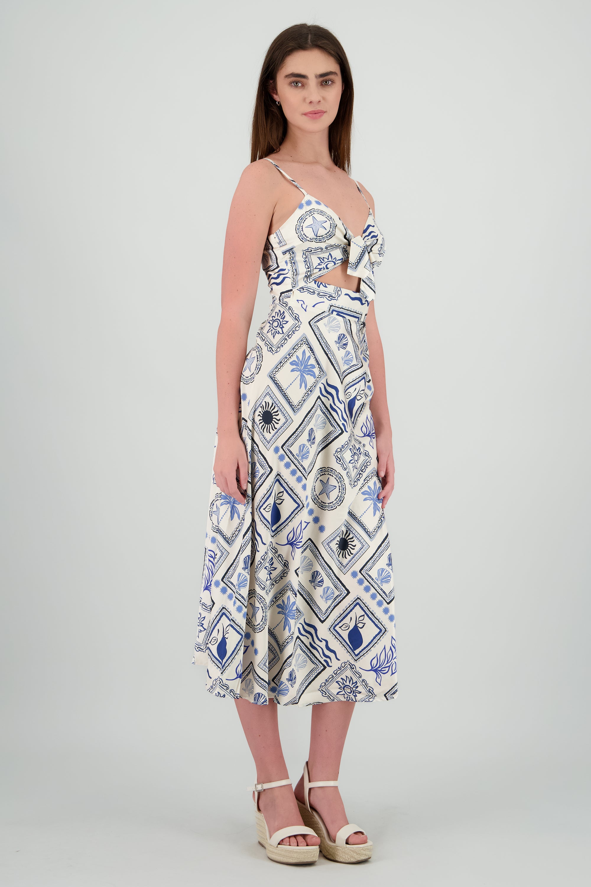 Vetsido midi escote nudo estampado AZUL COMBO