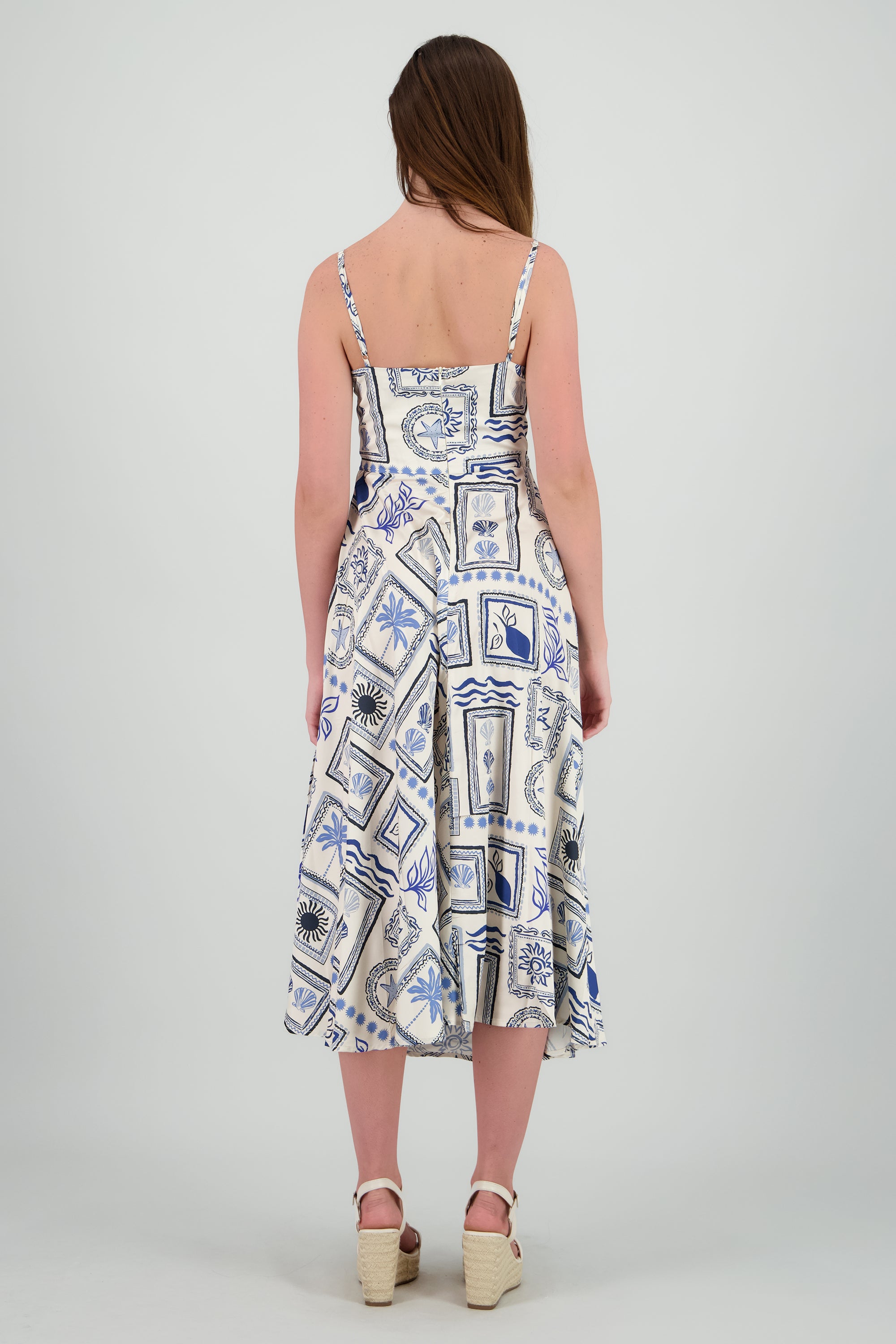 Vetsido midi escote nudo estampado AZUL COMBO
