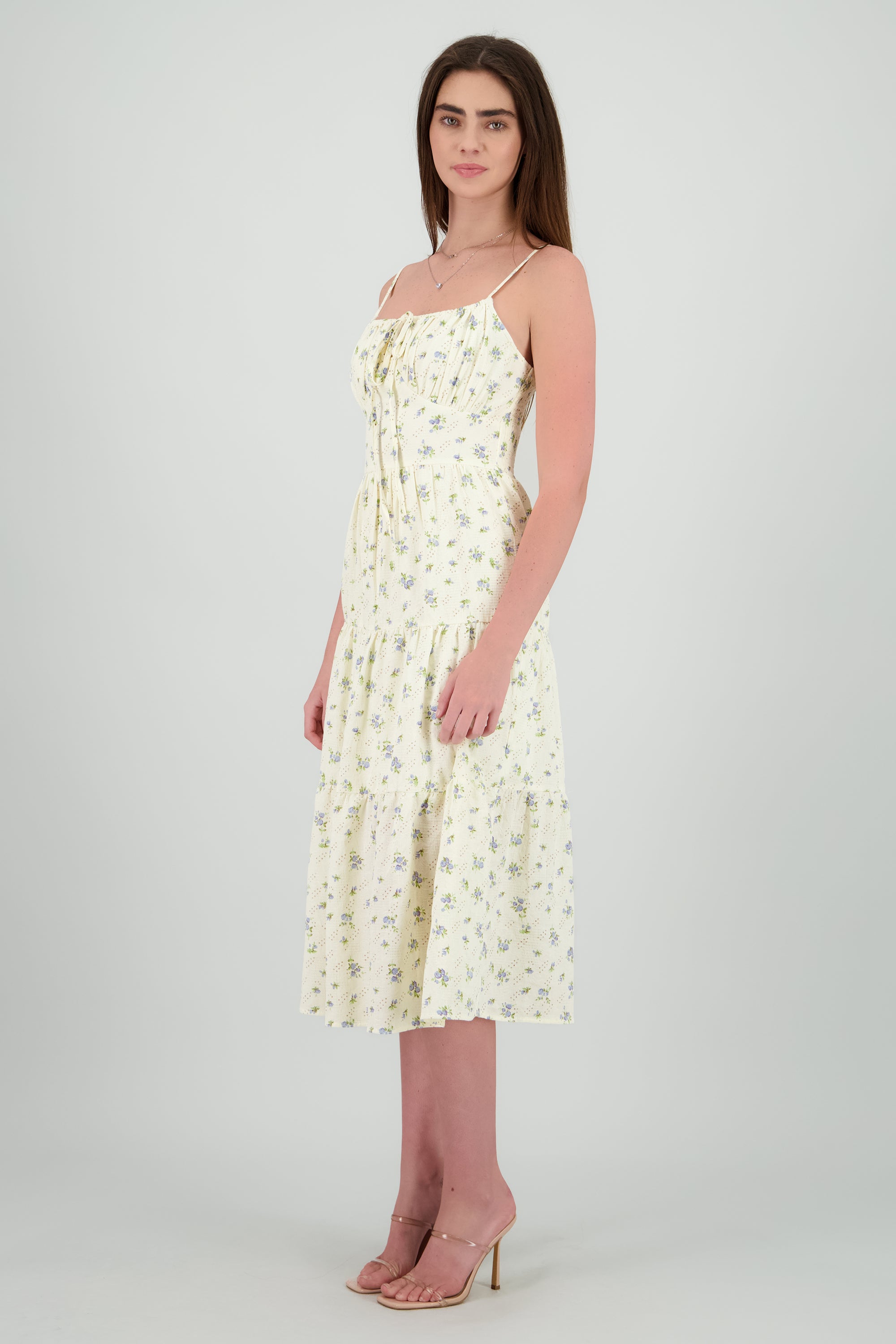 Vestido midi estampado flores HUESO COMBO