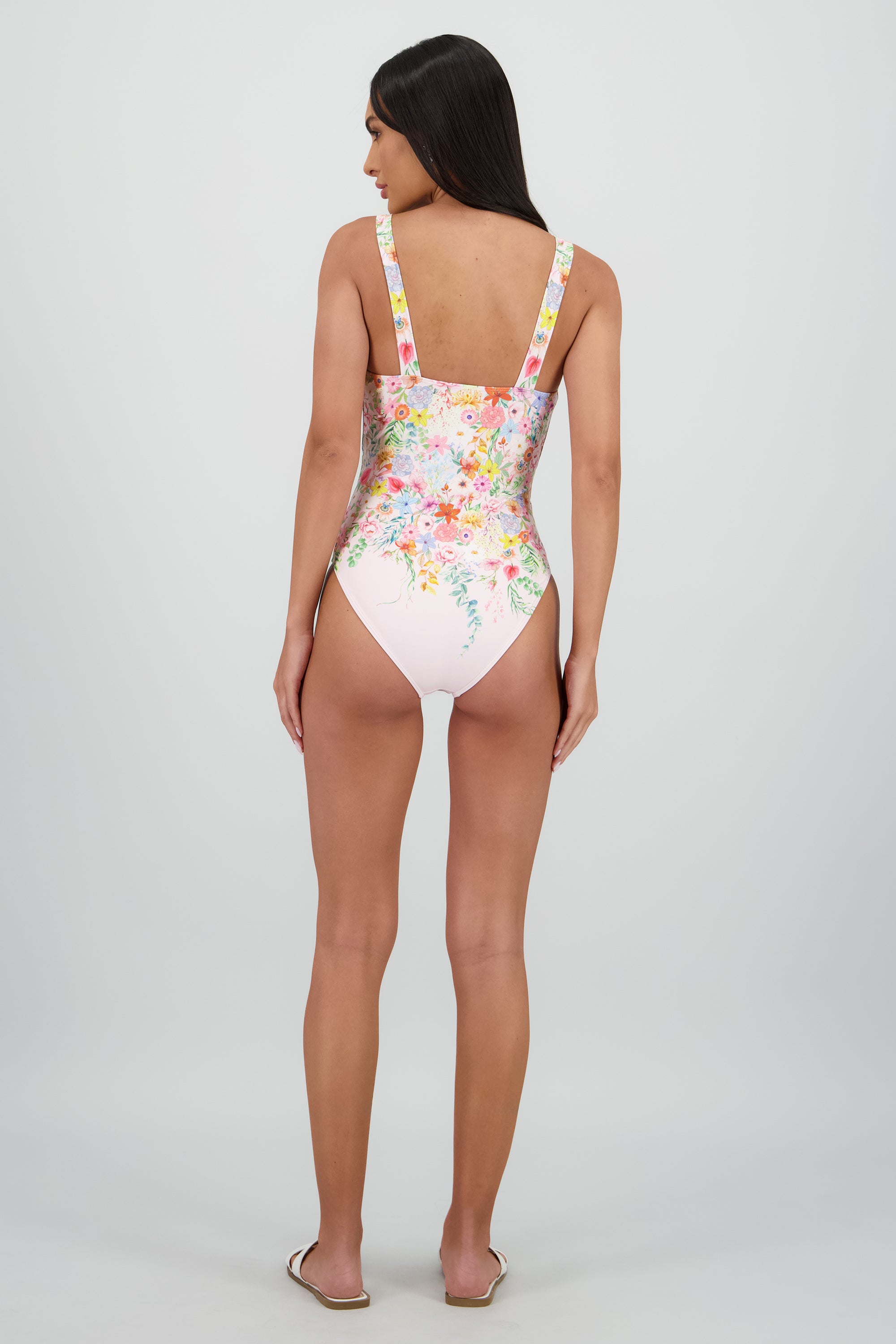 Traje de baño estampado flores cinturon LILA