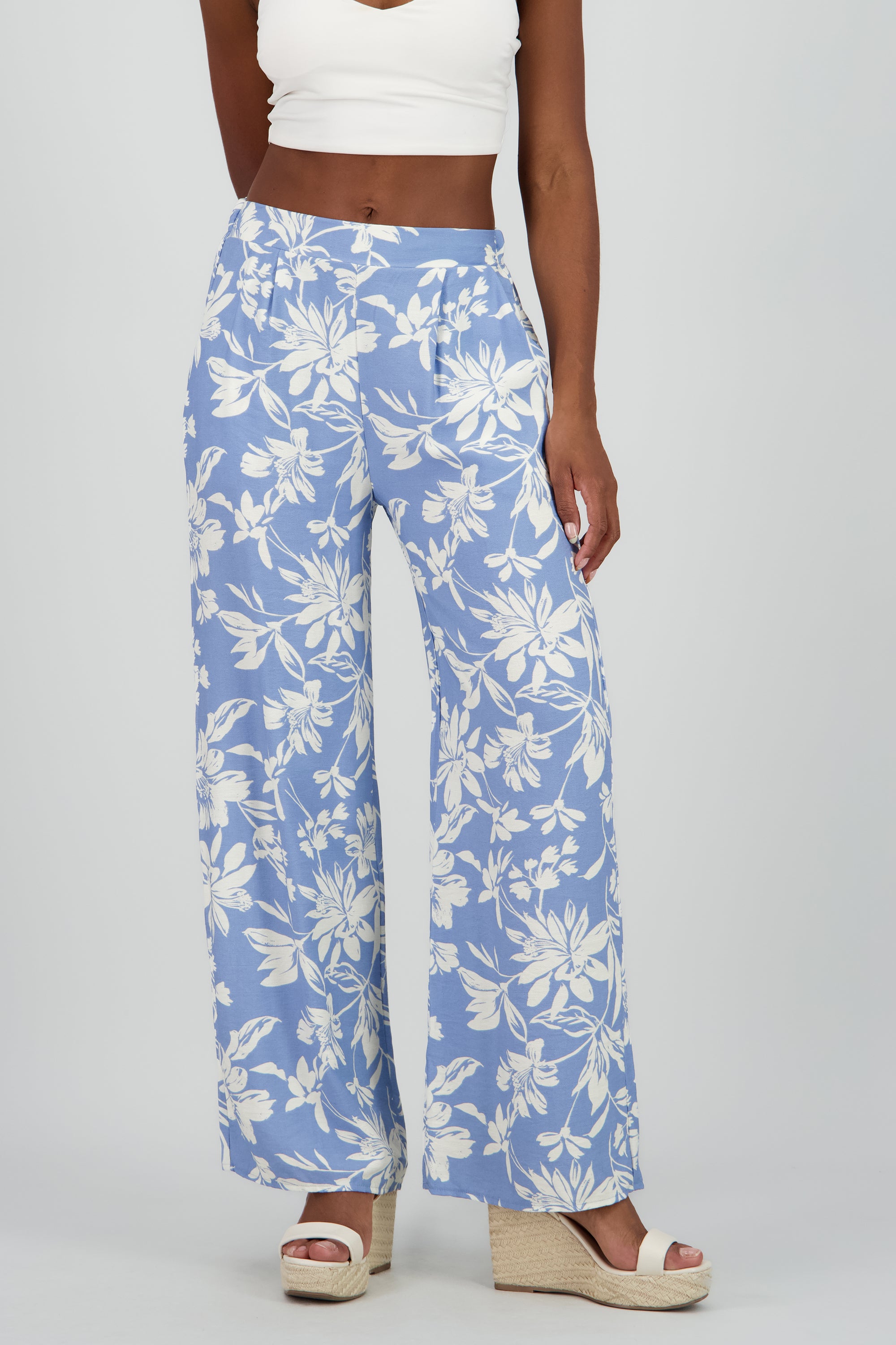 Pantalon amplio detalle pinzas estampado AZUL COMBO